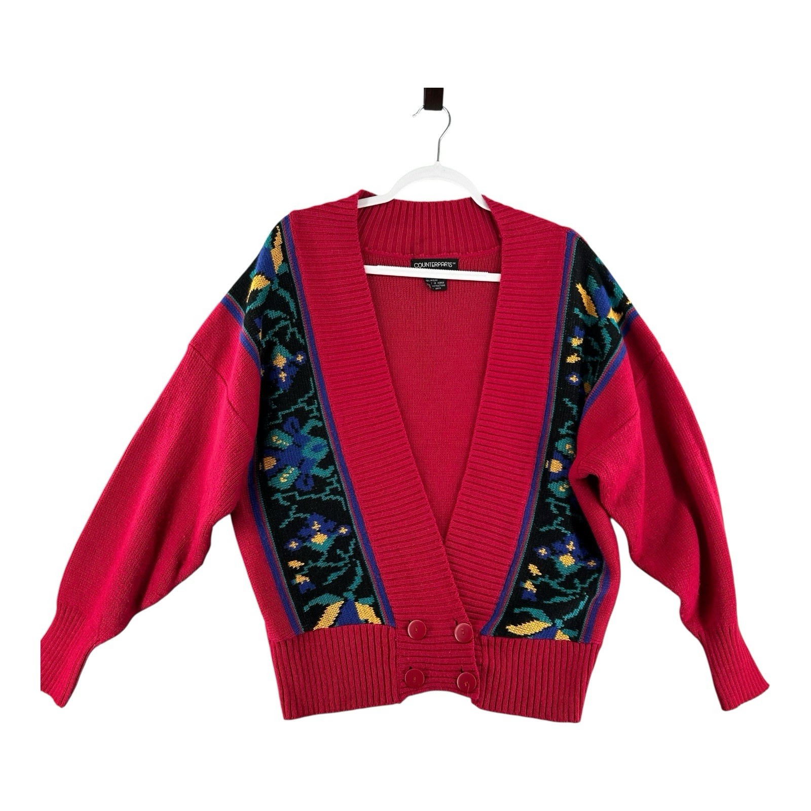 Vintage 80s Counterparts Cardigan Sweater Pink Womens Size Large Made In Korea ￼