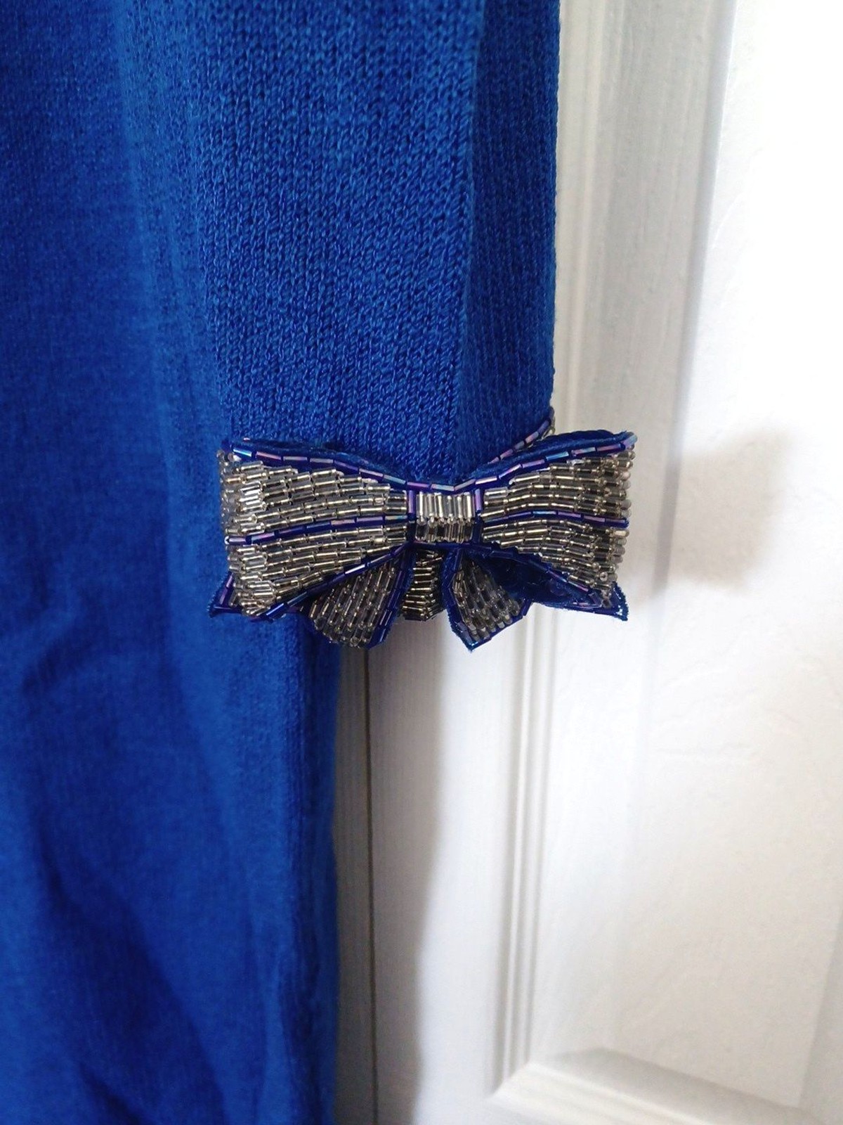 VINTAGE DON SAYERS For WELLMORE Blue Beaded 3D Bows On Sleeves SWEATER DRESS 12