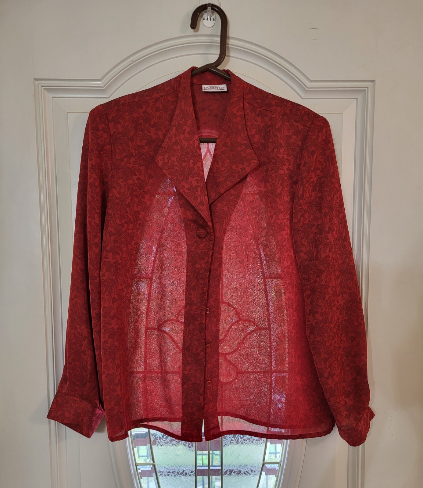 Vintage 1980s Lauren Lee Woman’s Button Down Blouse Red Size 8