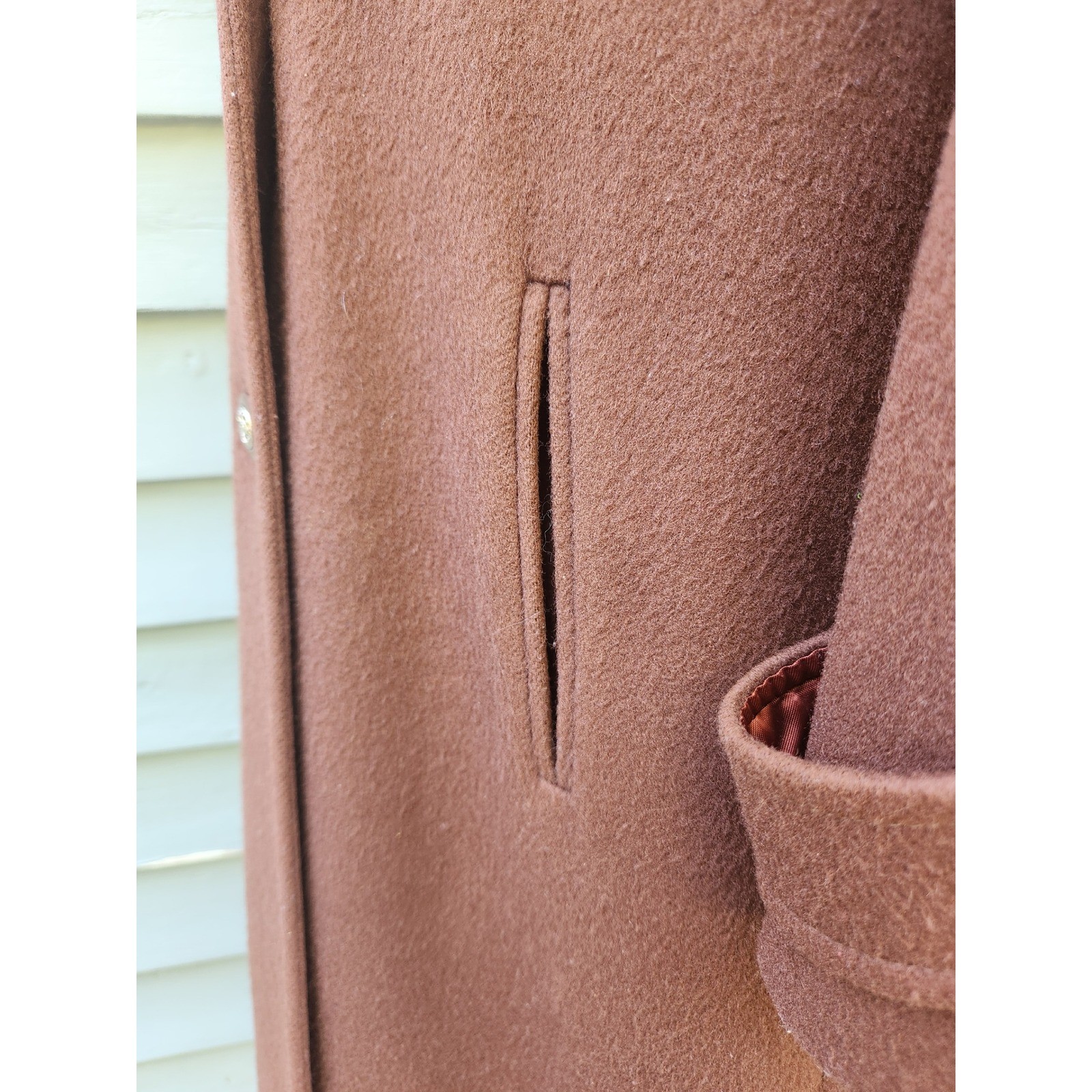 Vintage 80s Fleet Street Overcoat Brown Wool Double Breasted Fur Trim Hood 16