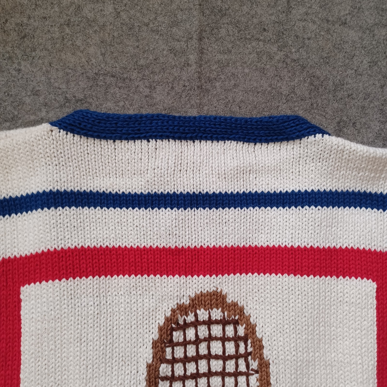 Vintage Lumy Cardigan Sweater Womens Large Tennis Game Theme Hand Knitted 80s