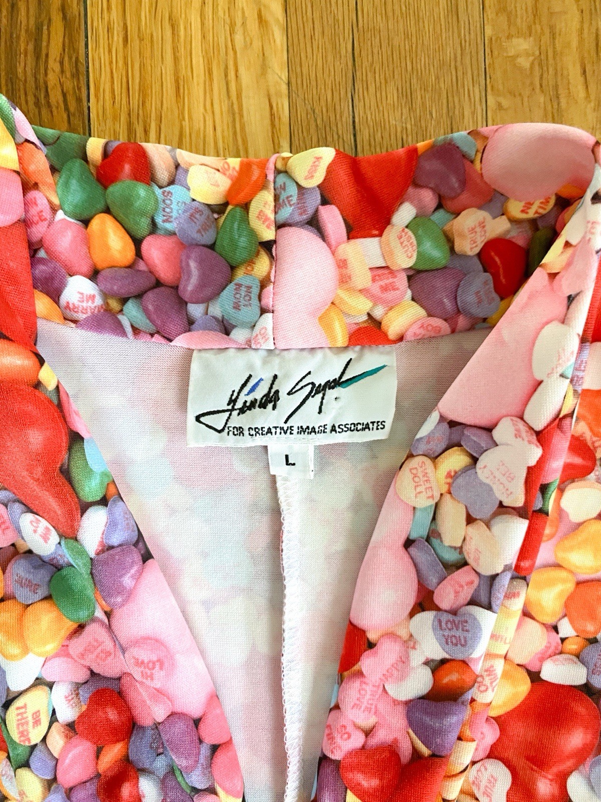 Retro 90s Candy Heart Shirt Women’s L Valentine’s Day Blouse Y2K Vintage Top