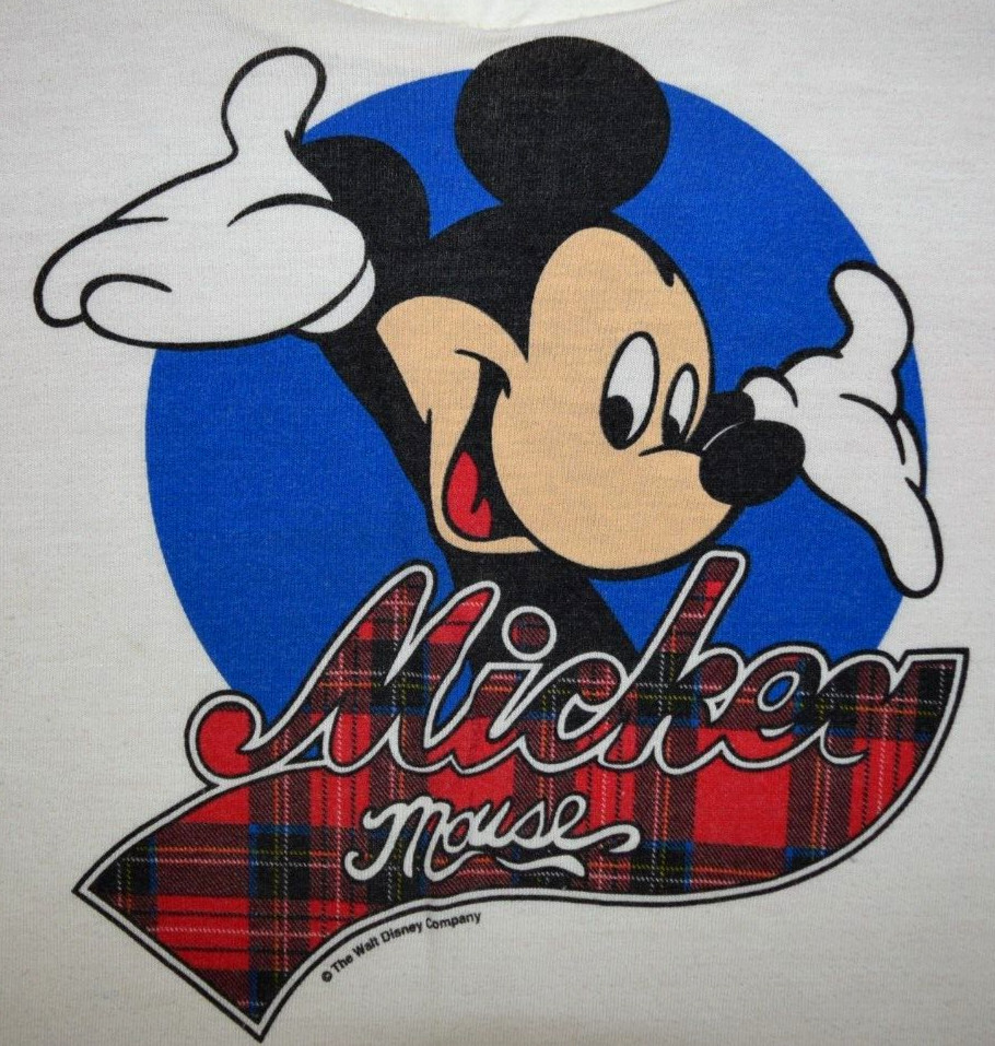 Vintage Mickey Mouse Shirt Love Clothing Size S 90s Plaid Drawstring Handmade