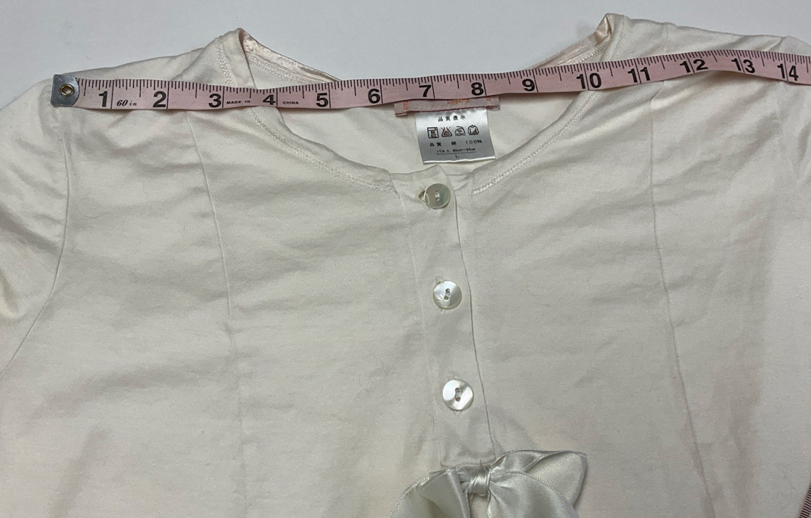 Vintage Dolce Lia Lace Trim Lingerie Top Ivory Short Sleeve L Satin Bow Italy