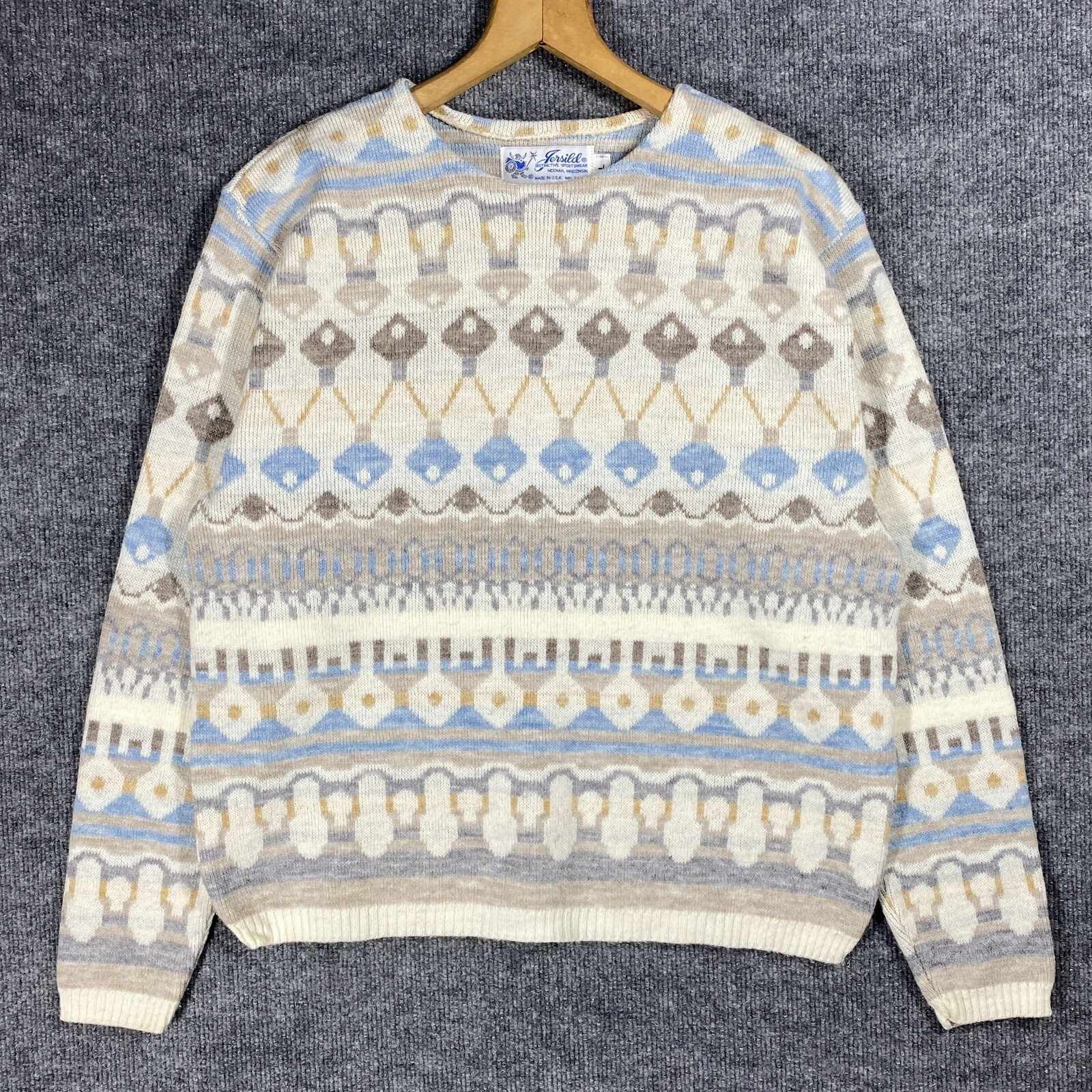 VINTAGE 60s Jersild Fair Isle Crewneck Sweater Women Size Large Nordic Acrylic