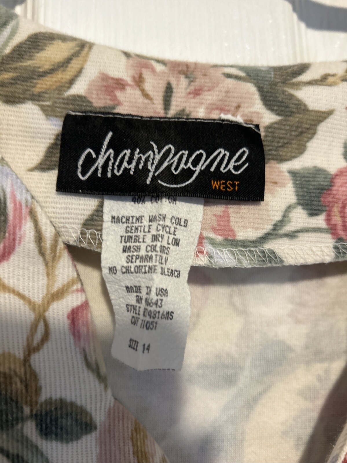 Vintage Champagne West 1980s Knit Floral Pearl Button Dress Size 14