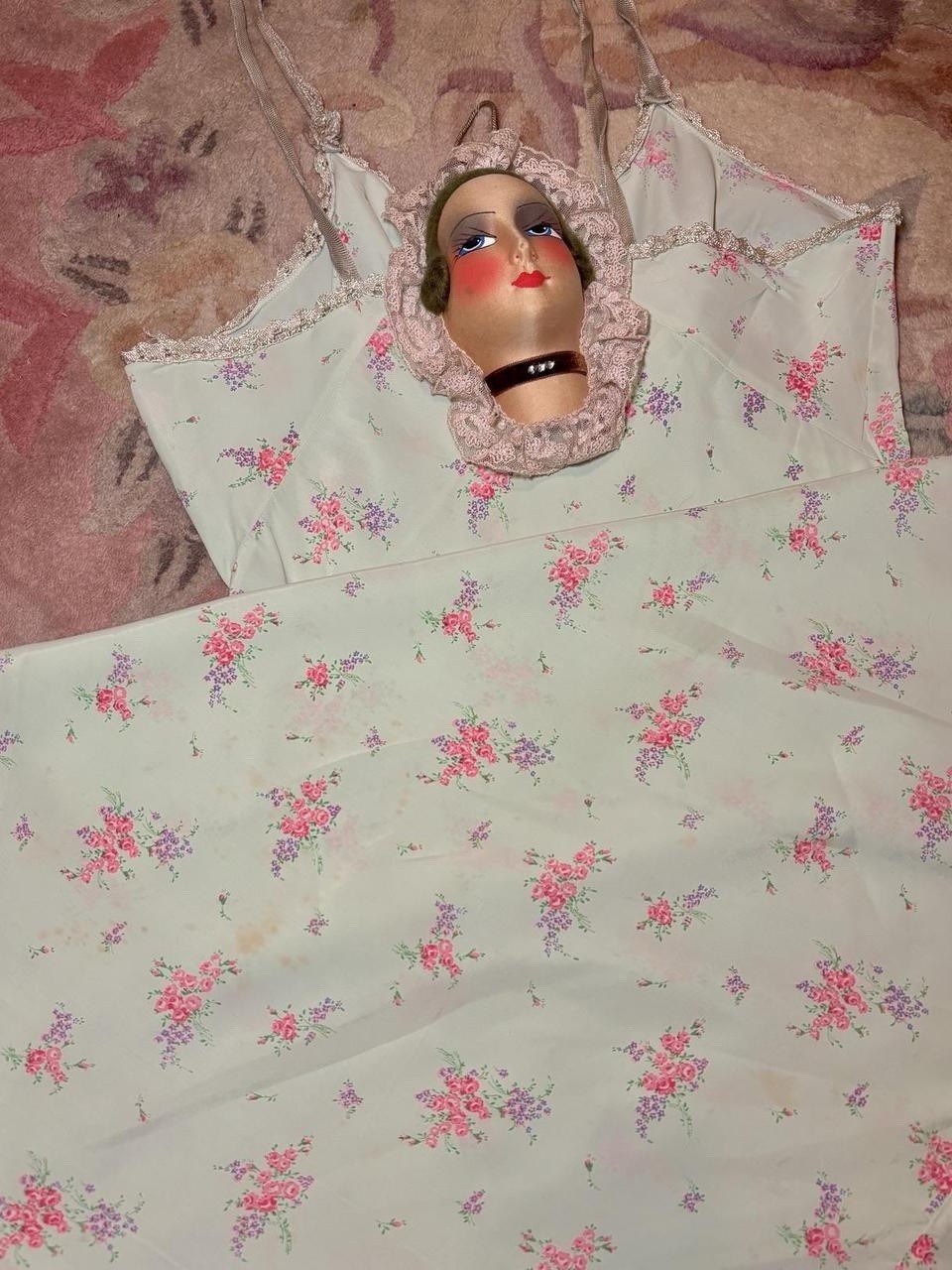 1940s Bias-Cut Mint Rosebud Slip Dress, 26”-31” W