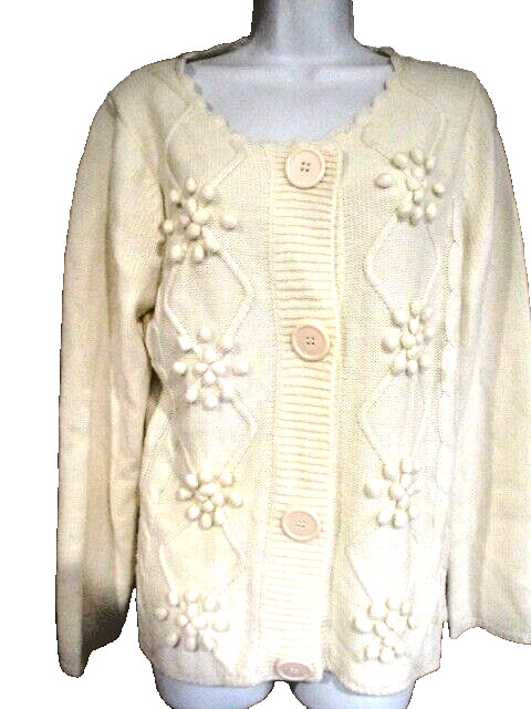SARAH BENTLEY Off White Snap/Button Up Long Sleeve 100% Acrylic Cardigan Size L