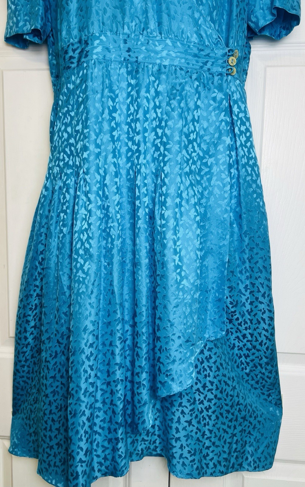 Vintage 100% SILK Jonathan Martin Wrap Dress 80s Peplum Sz 12 PRETTY Blue