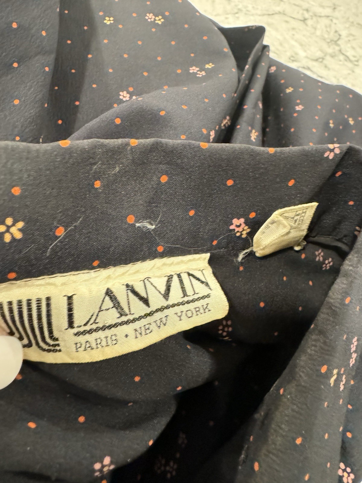 Vintage LANVIN Micro Floral Sheath Shirt Dress Size 14