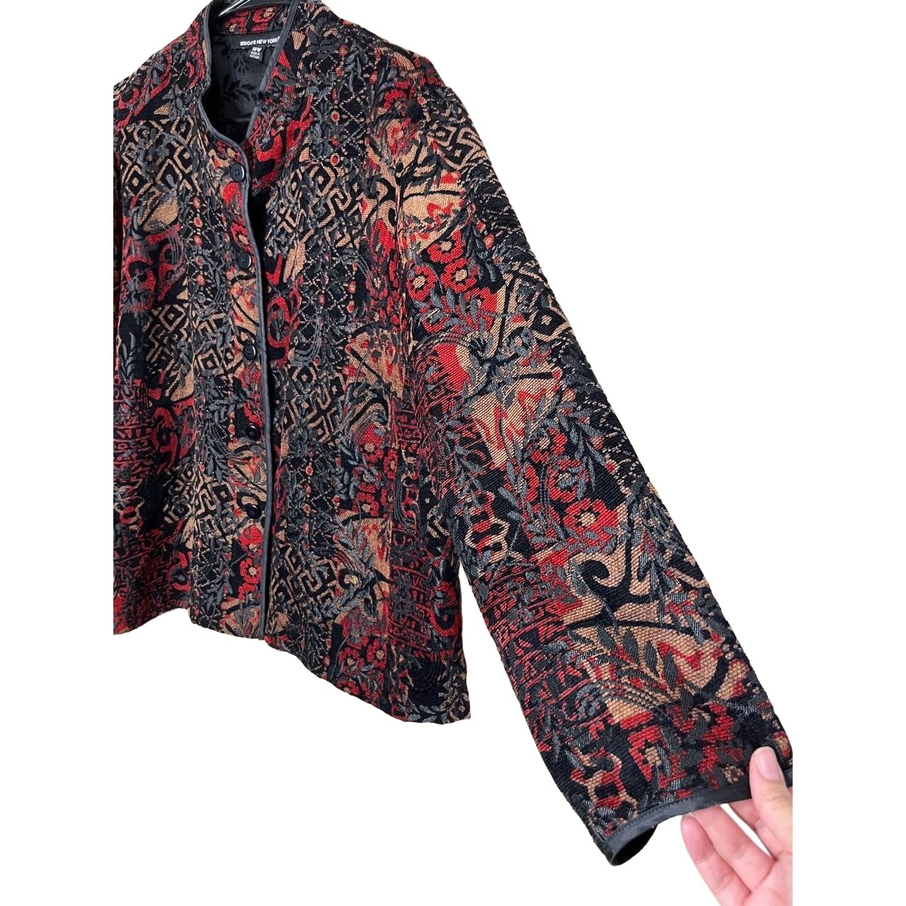 Vintage Briggs New York Multicolor Button Front Pattern Tapestry Jacket Size 18W