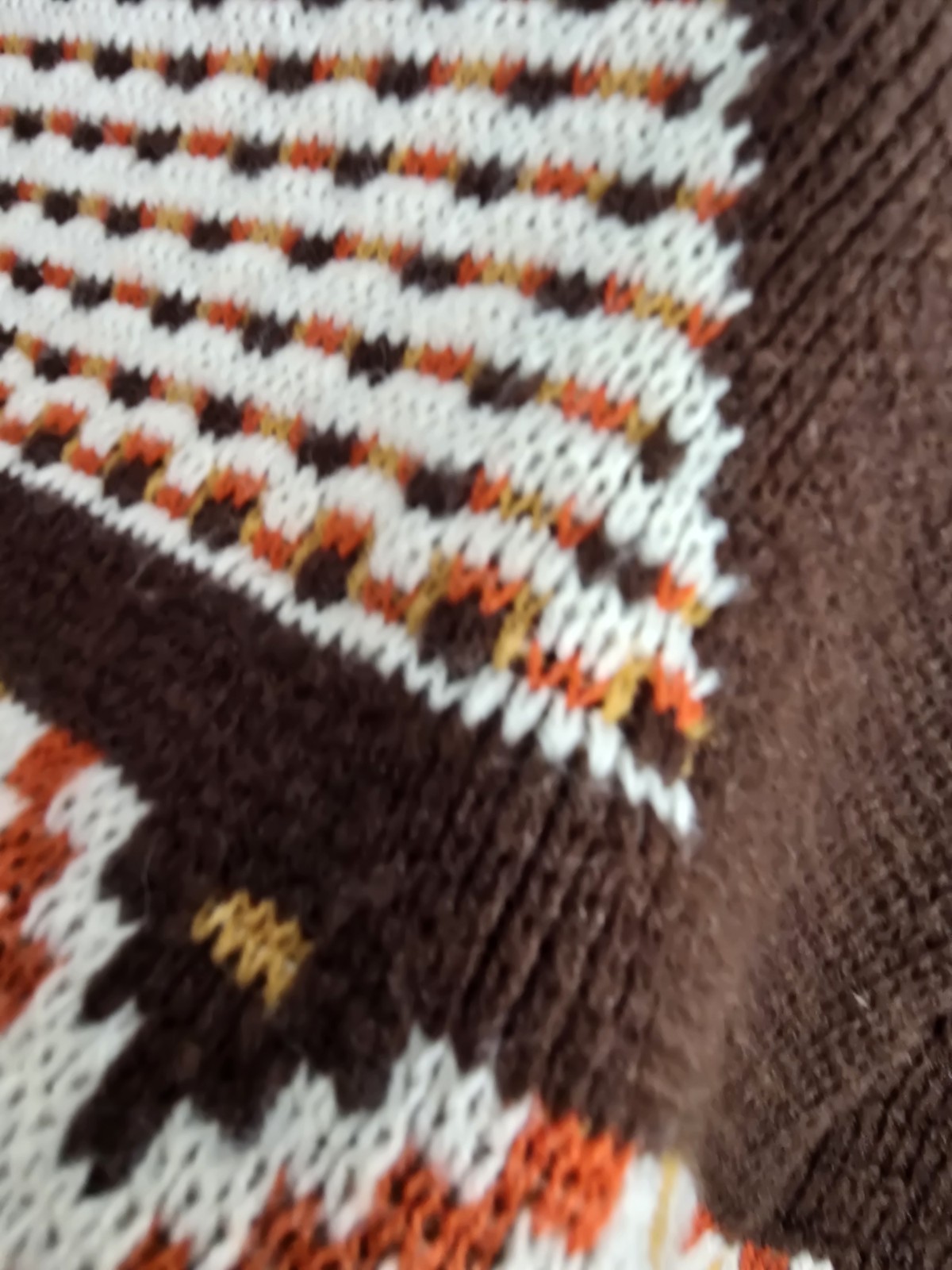 Montgomery Ward Vintage Knit Cape Brown Orange White Yellow Geometric Acrylic