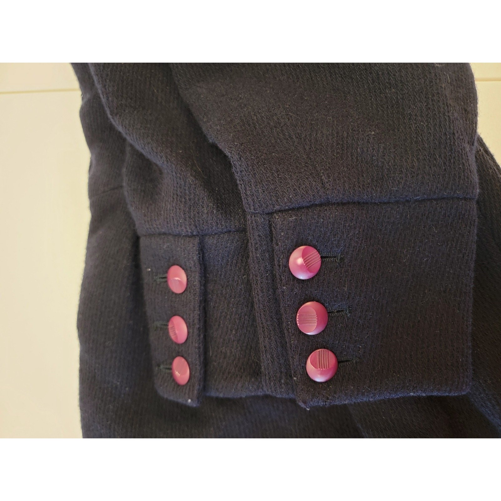 Savanna Vintage 80s Wool Dress S Navy Blue 1940s Style Pencil Wiggle Midi Korean