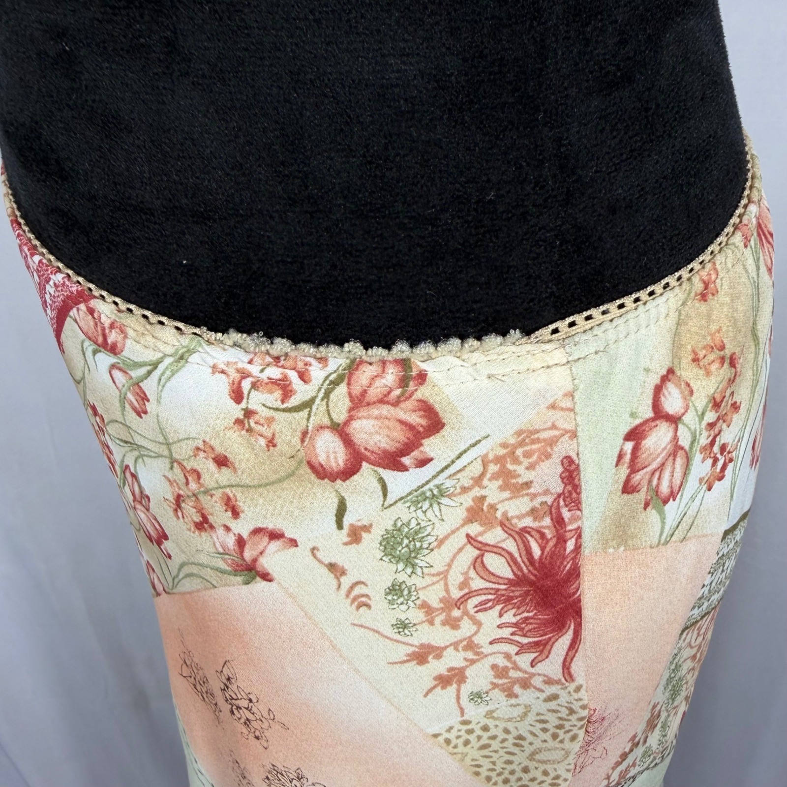Vtg Y2K La Belle Floral Patchwork 2 Pc Set S/M Peplum Top Midi Skirt Pink Lace