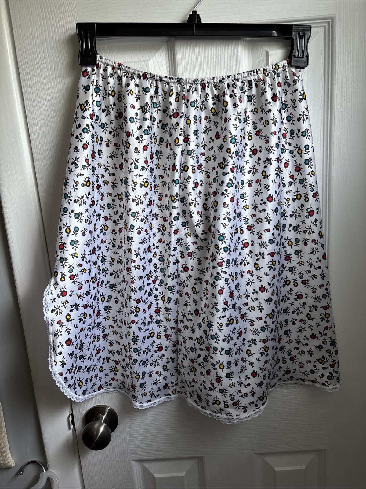 Warners Perfect Fit Half Slip Elastic Waist Satin Slit Lace Floral Vintage XL