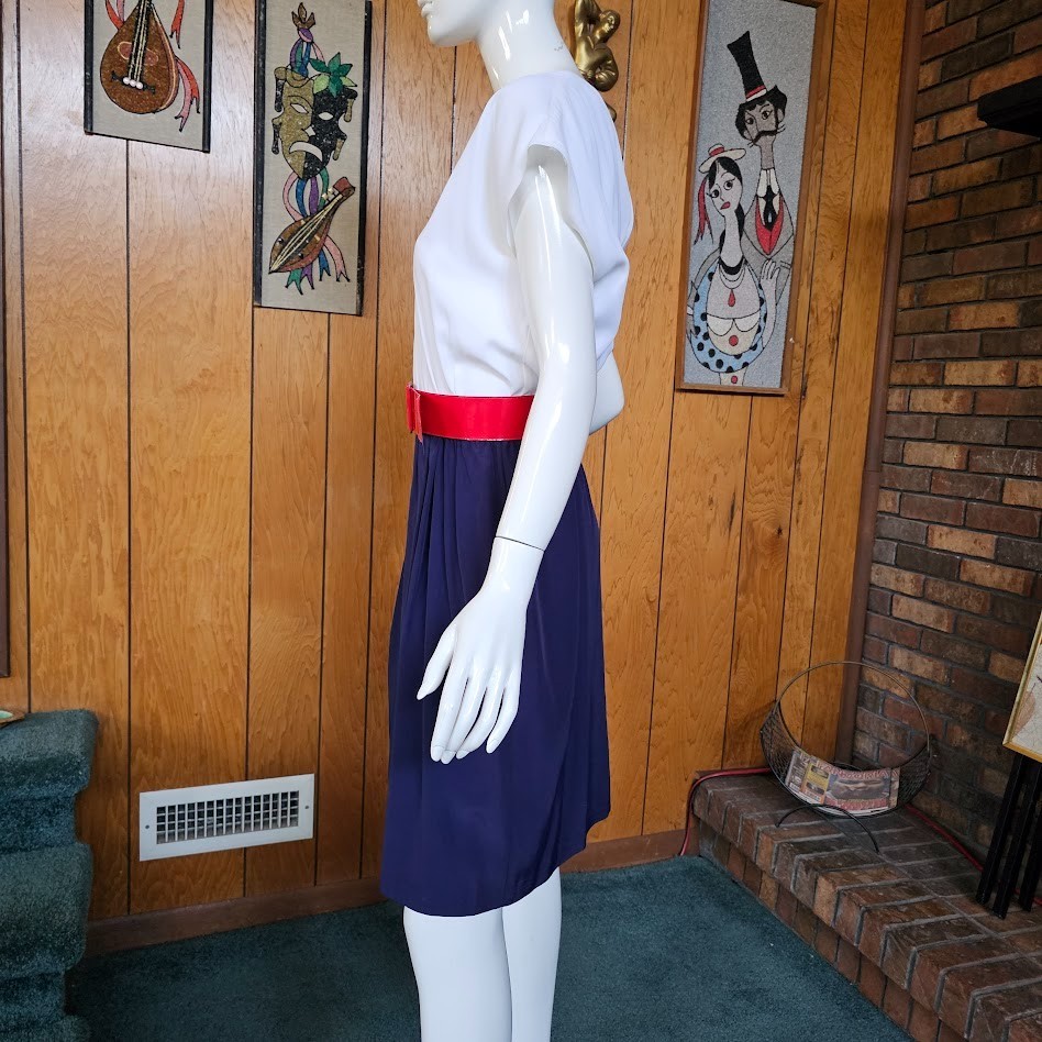 Vintage 80s Corporate New wave Power Suit Secretary Dress Shorts RWB Romper M/L