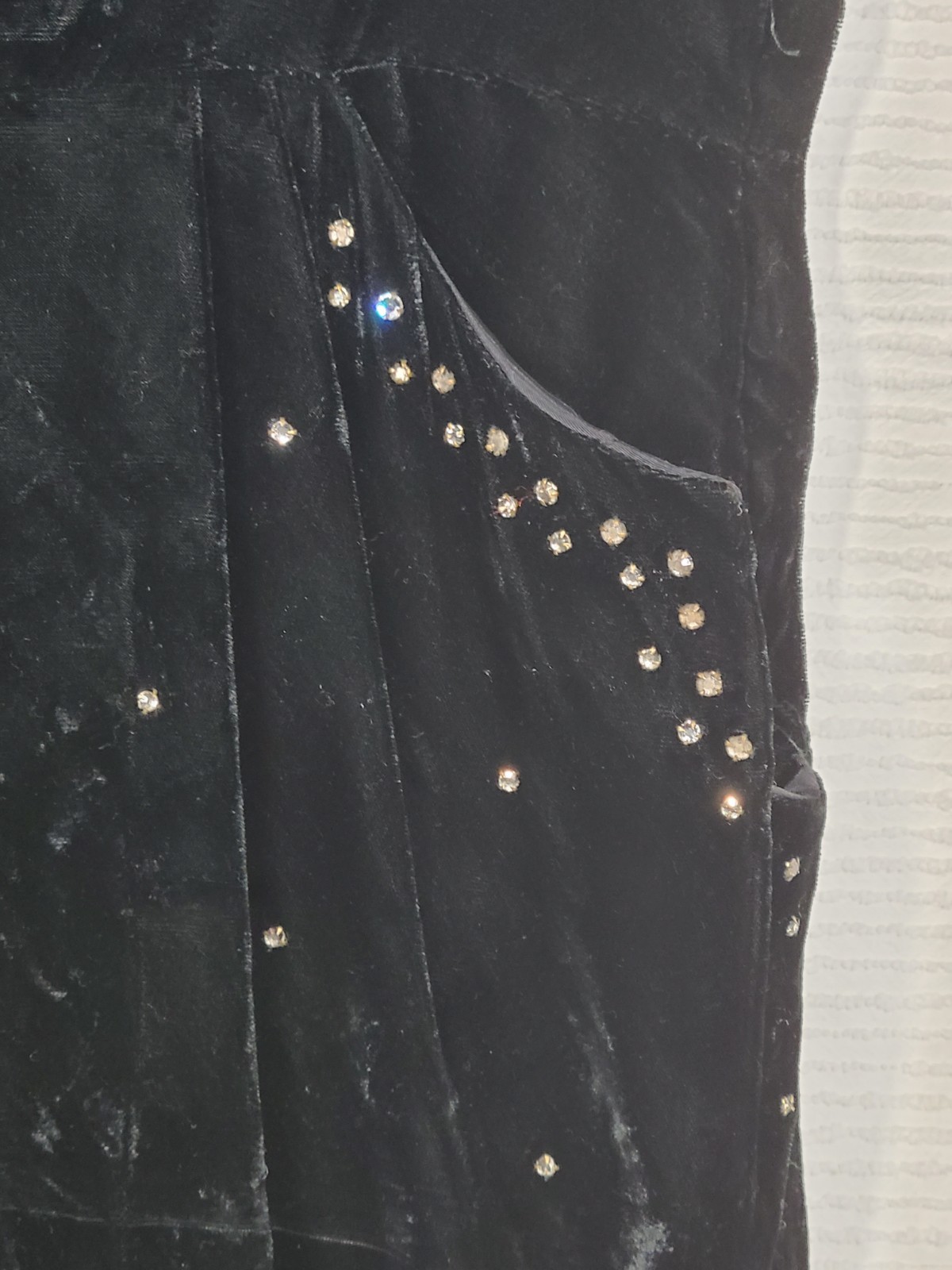 Vtg 40s Dress Black Velvet Night Sky Rhinestone wBelt Gloria Swanson Paris AsIs