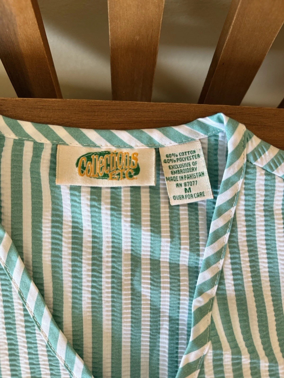 Vtg Collections Etc. Floral Embroidered Striped Zip Up Long Duster Robe Moo Moo