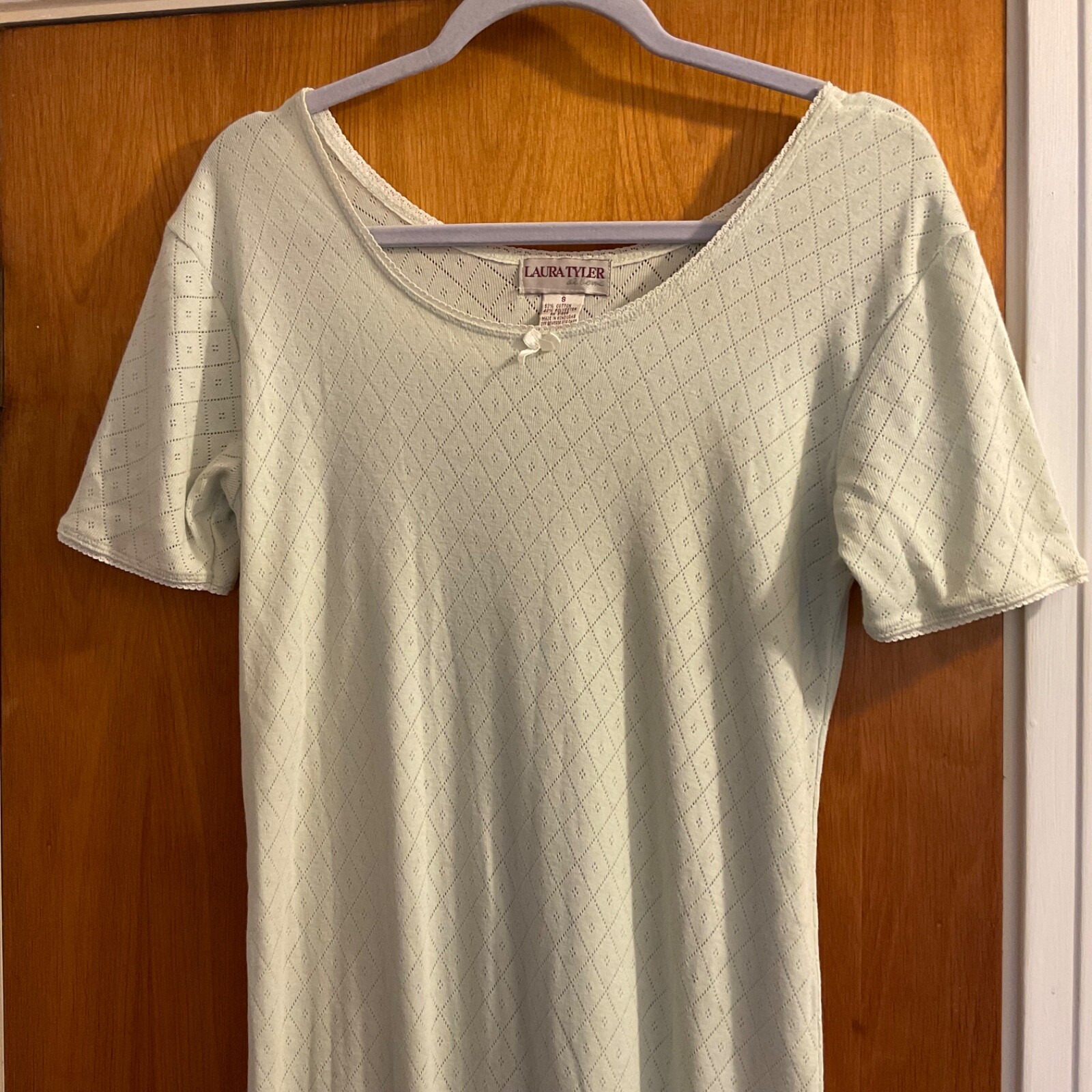 Laura Tyler At Home Nightgown Women’s Sz S Pale Green Sheer Short Sleeve Slits