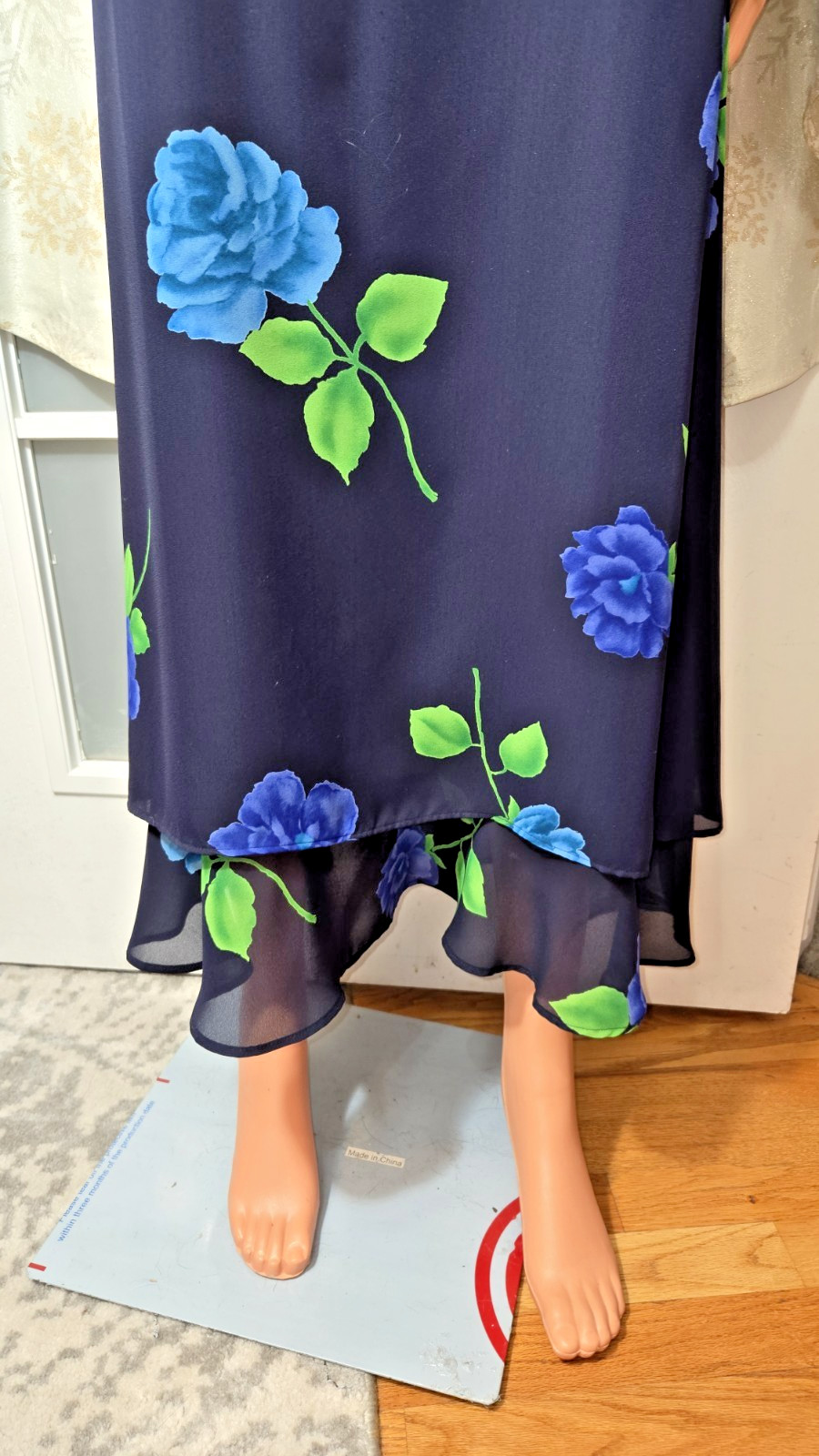 Diana Joy Fashions Floral Maxi Dress & Scarf Blue Roses Size M VTG