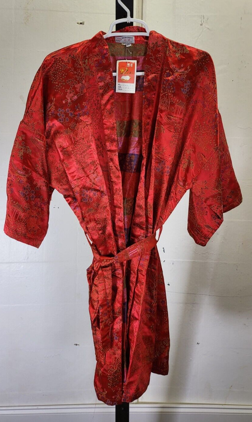 Red 100% Silk Kimono Robe Vintage Double Peach New With Tag Size F2 US 8
