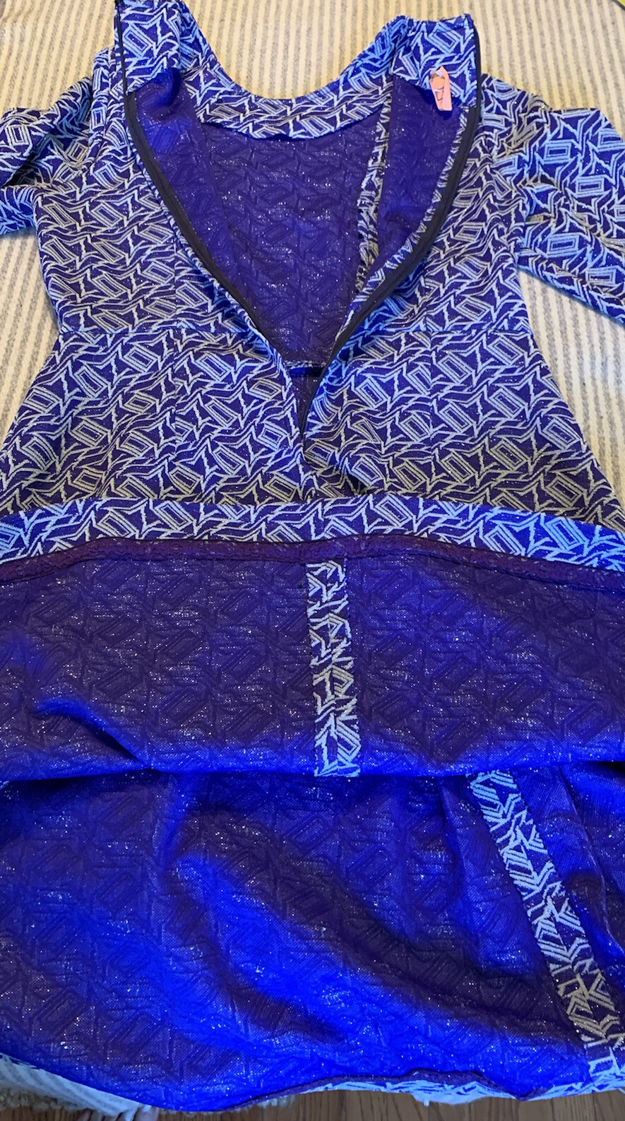 Vintage Custom Purple Metallic Silver Double Knit Stretch Fit & Flare Dress-M/L