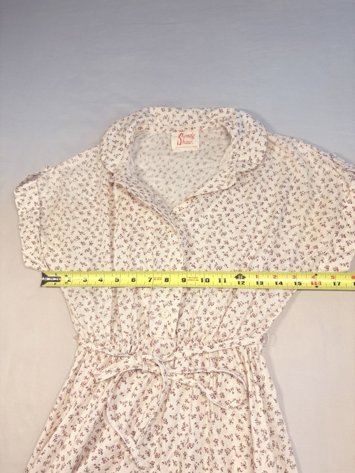 1970s SANDY SHAW Ivory Floral Dress Cottage Core USA Union Made Women’s Small