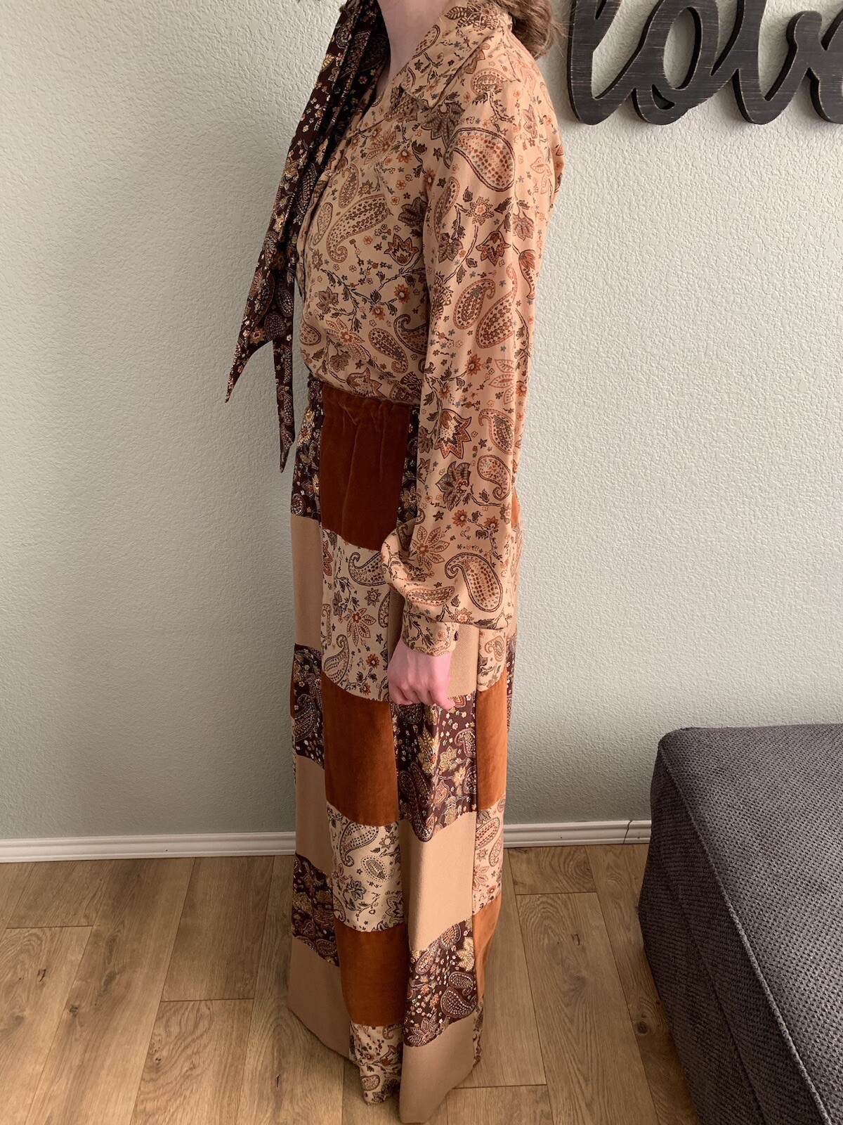 MR.HANK Vintage 1970s Patchwork Boutique Long Boho Hippie Skirt -Matching Set!