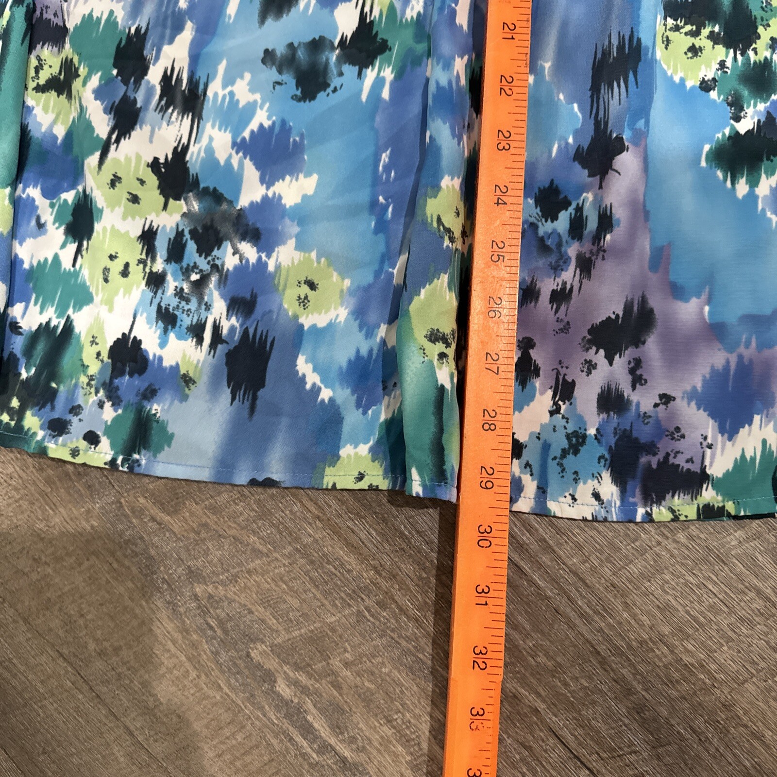 Nikki Womens Midi Skirt Sz M Blue Color Splash Boho Retro Prairie Pheasant Hip