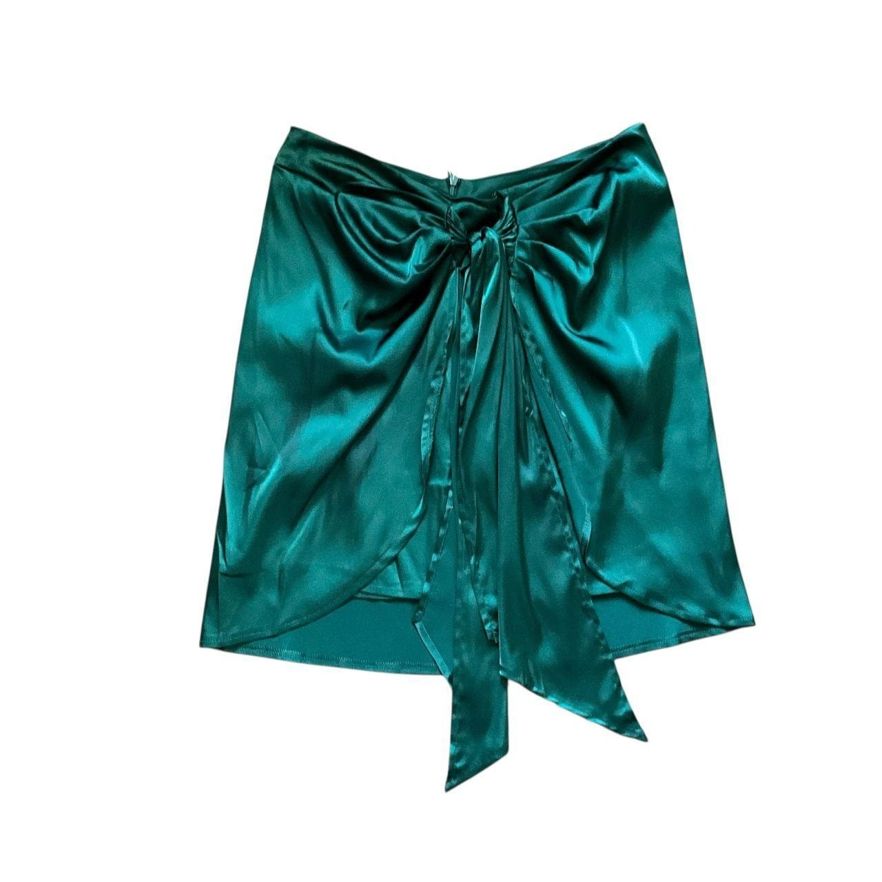 Silky Green Wrap Mini Skirt: 80s, 90s, Y2K