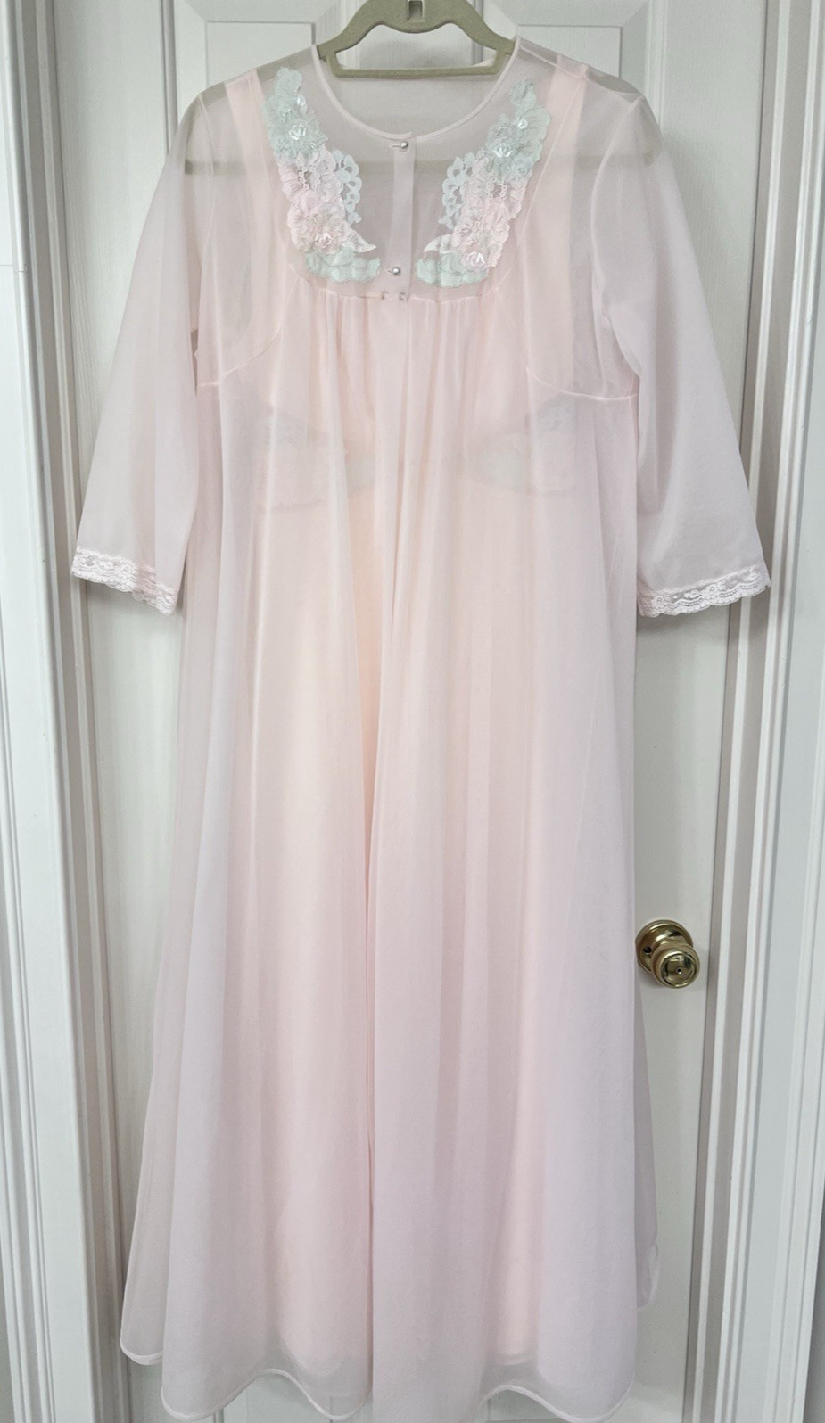 Vintage Shadowline Pink Nylon and Chiffon Long Peignoir Set Size S