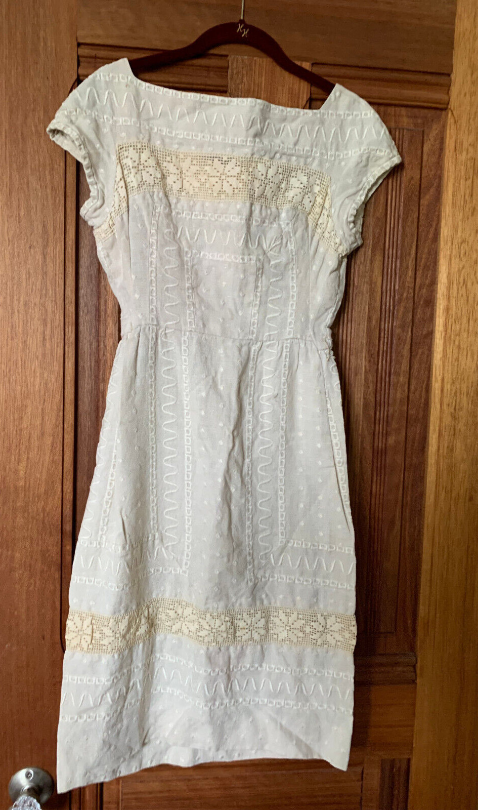 Vintage Bullocks Pasadena Womens Irish Linen Embroidery Dress Small