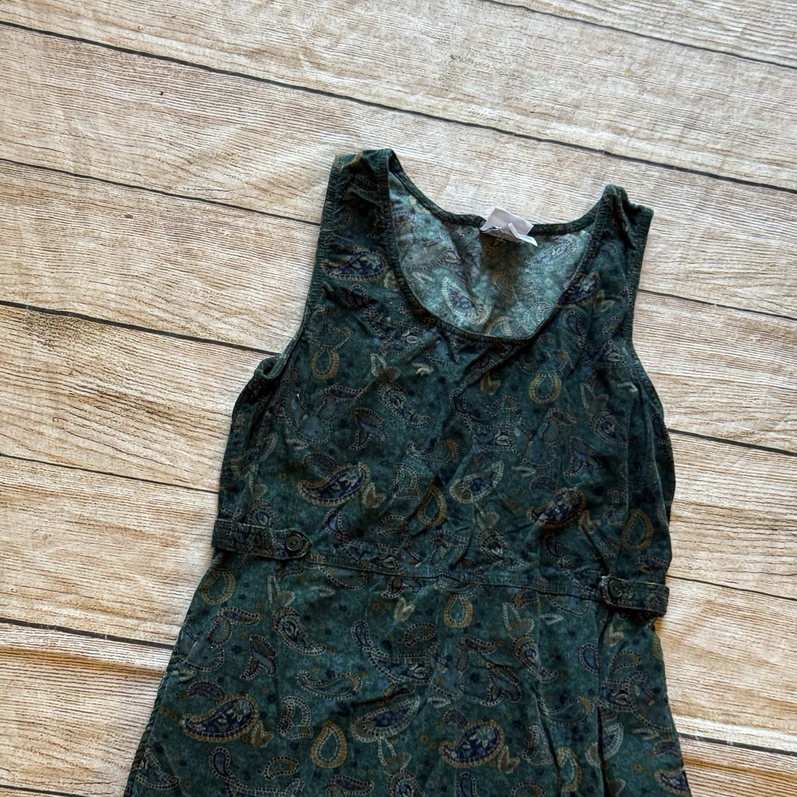 Vintage Bobbie Brooks teal blue paisley print corduroy maxi dress sz M 8/10