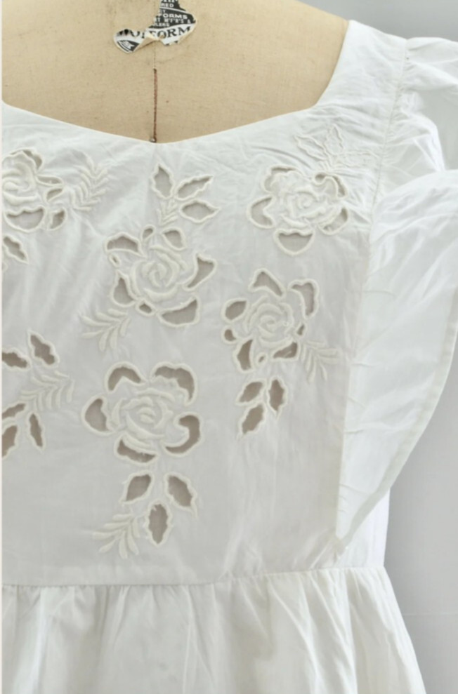 NWOT French Connection White 100% Cotton Pinafore Style Sundress w/cutout detail
