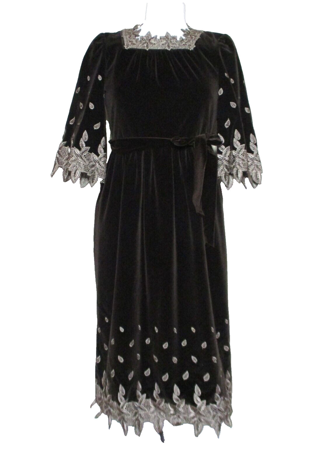 Vintage VIVI Tokyo Dress Women Brown Velvet Gold Embroidered Trim XS Women