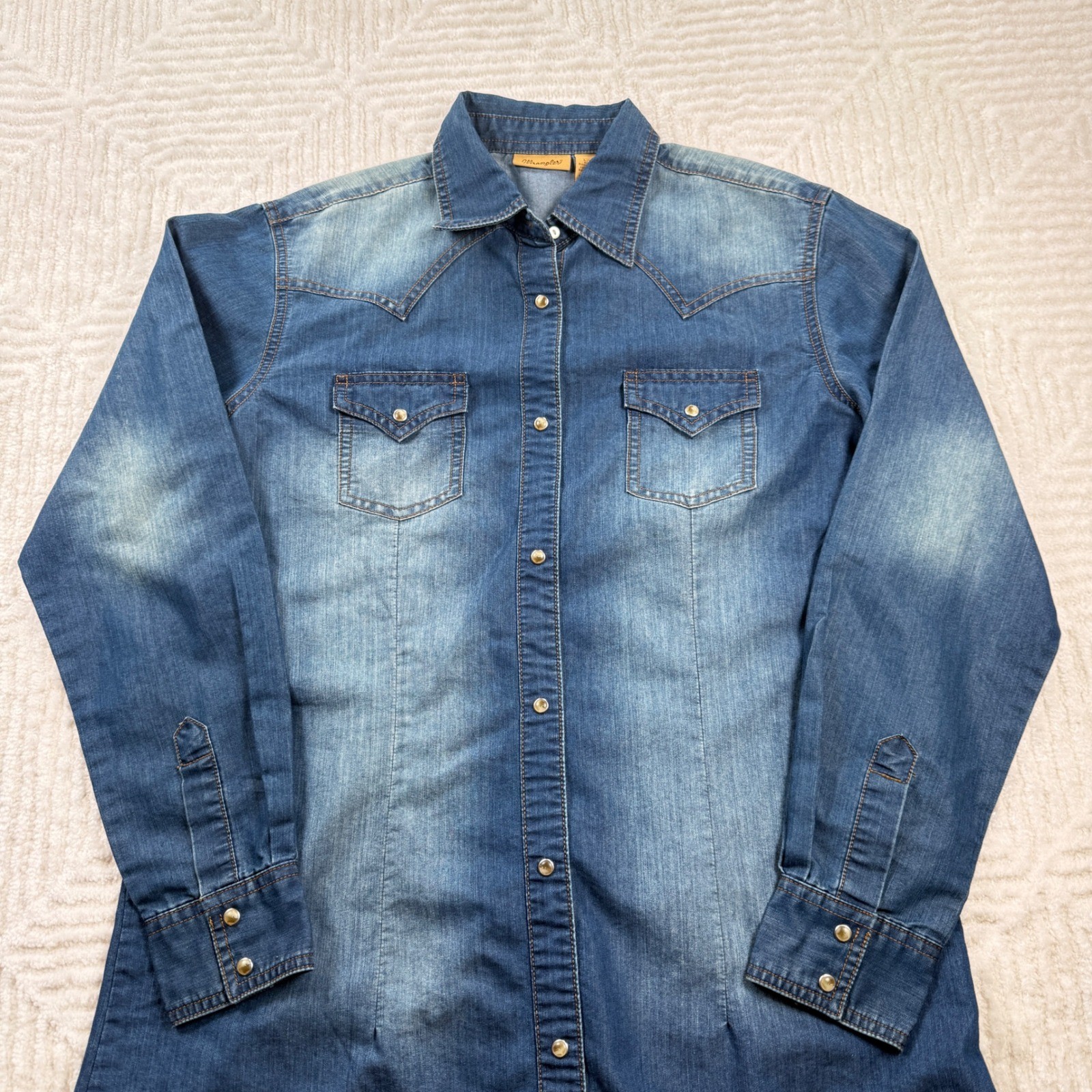 Wrangler Dress Women’s Large Long Sleeve Denim Western Rodeo Cowgirl Mini Retro