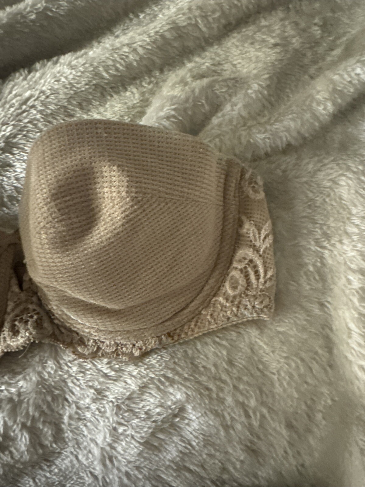 Vintage Warners Strapless Underwire Beige lace Sides Bra 30B