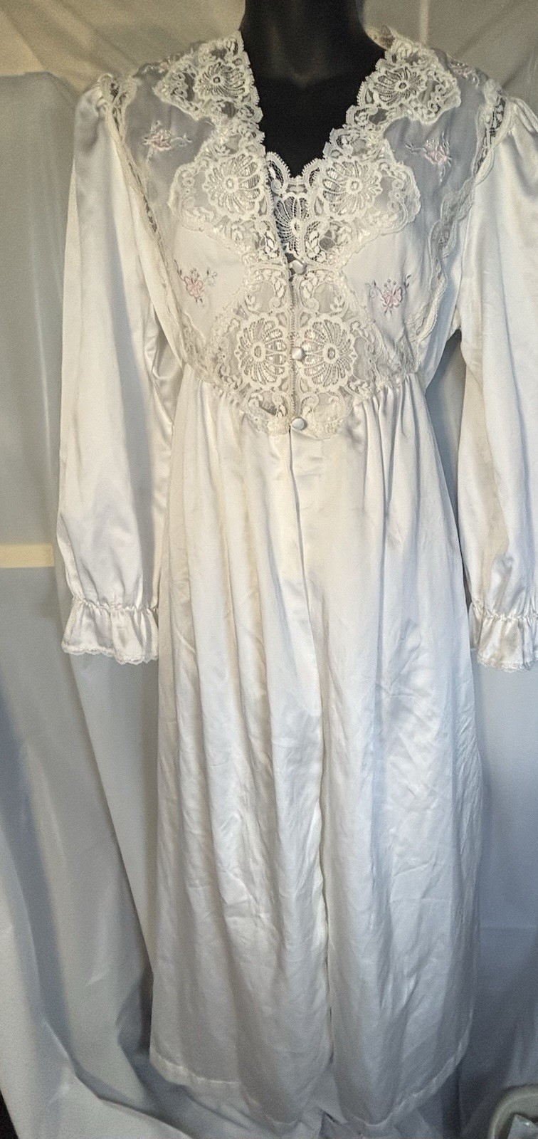 Vintage Barbizon Ivory Satin Lace Peignoir Set Gown & Robe 1950s Lingerie READ