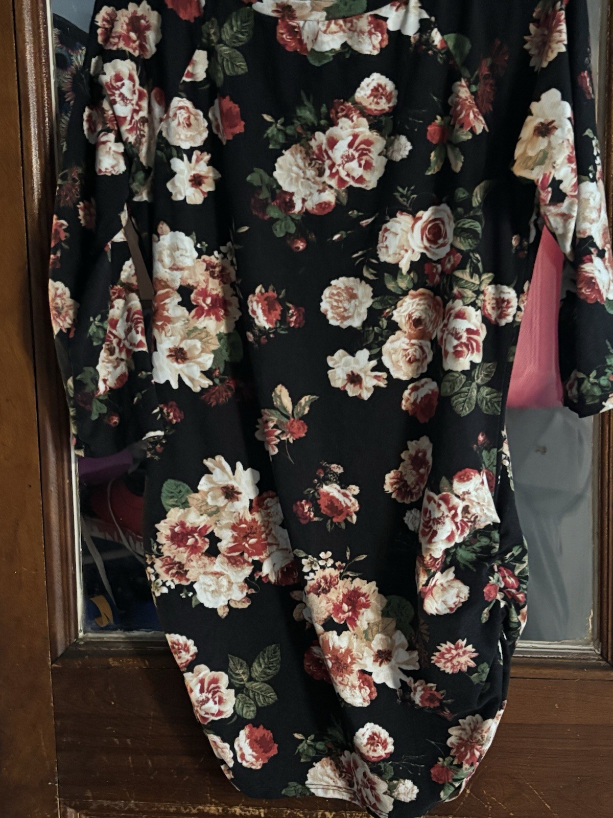Vintage 1990s Spandex Cotton Blend Mini Dress With Ruched Sides Floral Pattern