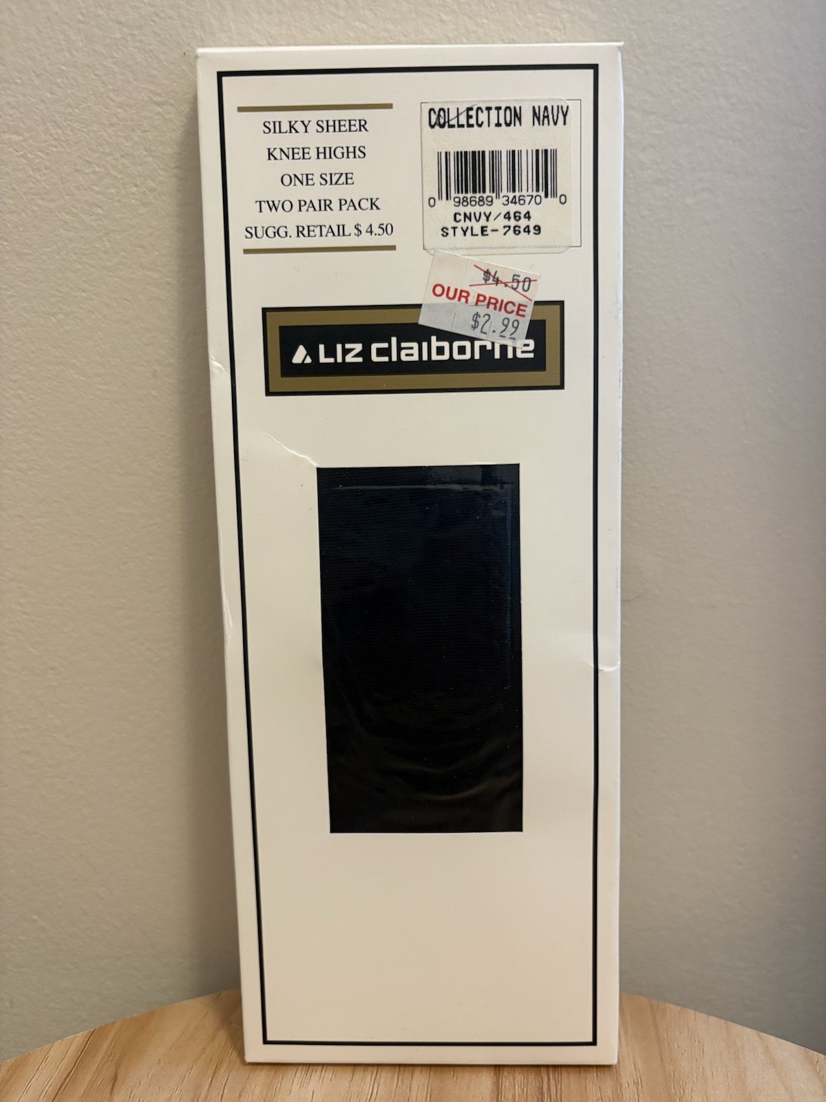 Liz Claiborne Silky Sheer Knee Highs One Size Two Pair Pack Collection Navy 7649