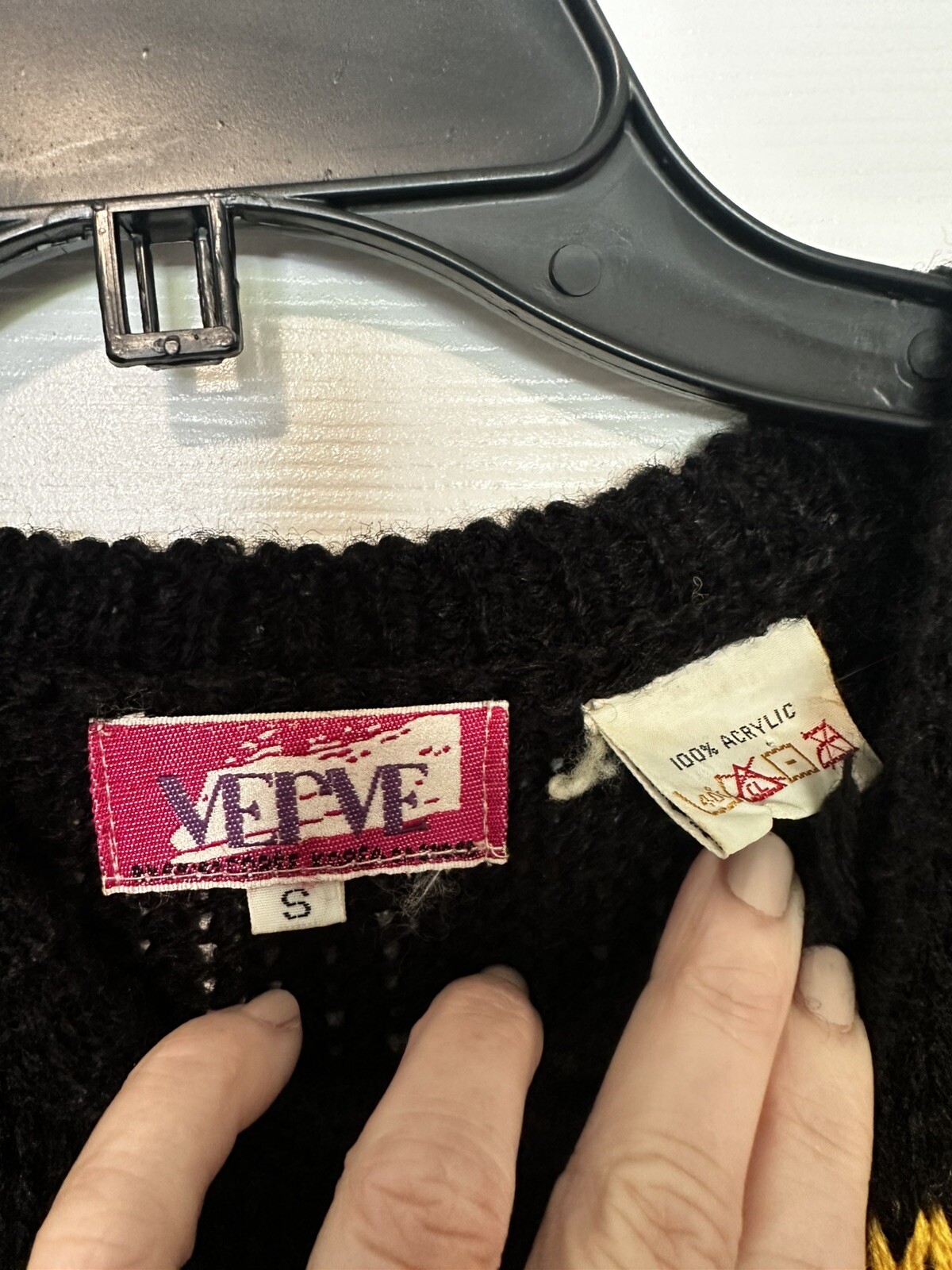 1980s Verve Sweater Vest Small Black Neon Stripe Knit Preppy Retro Vintage