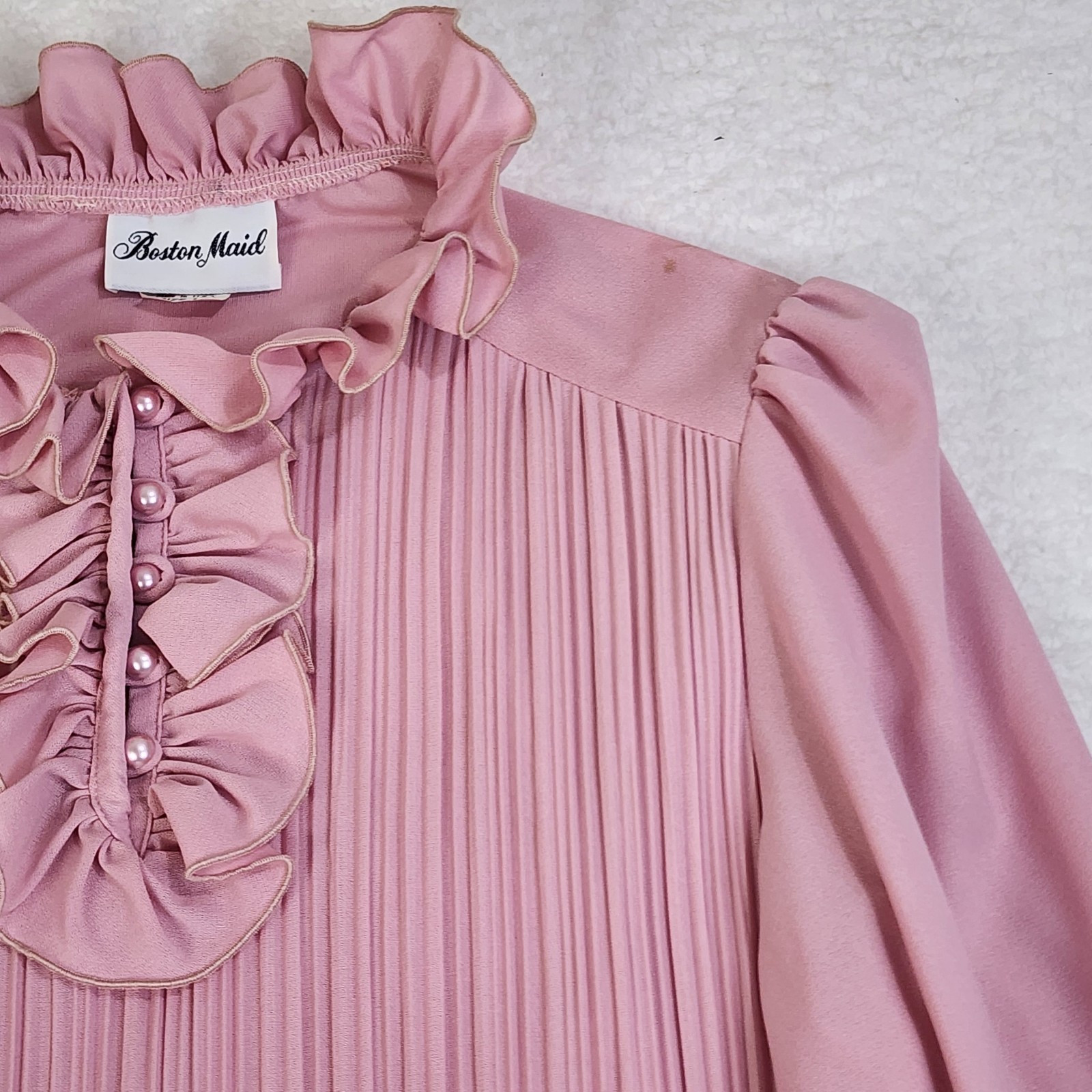 Ruffle Neck Blouse Vintage 70s Pink Sz 14 Boston Maid Pink Ruffled Top #1355