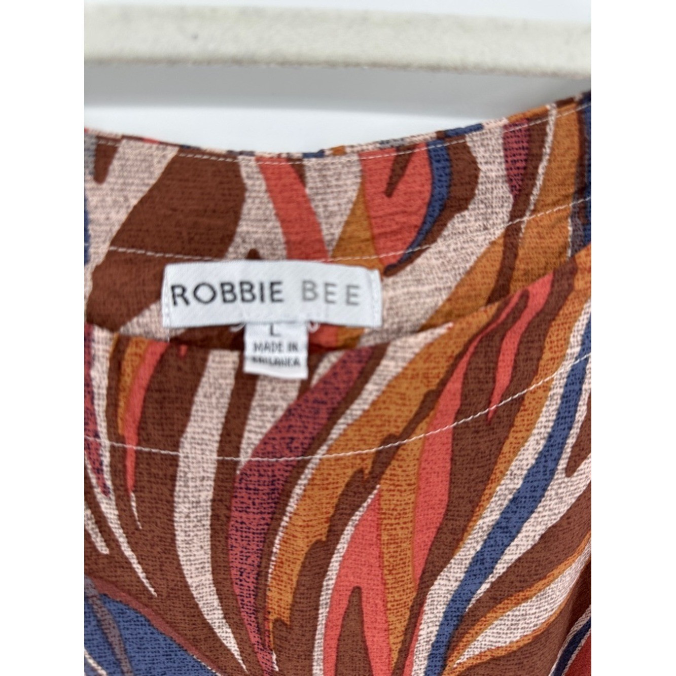 Robbie Bee Cottagecore Boho Coastal Retro Rust Multicolor Wave Print Dress SzL