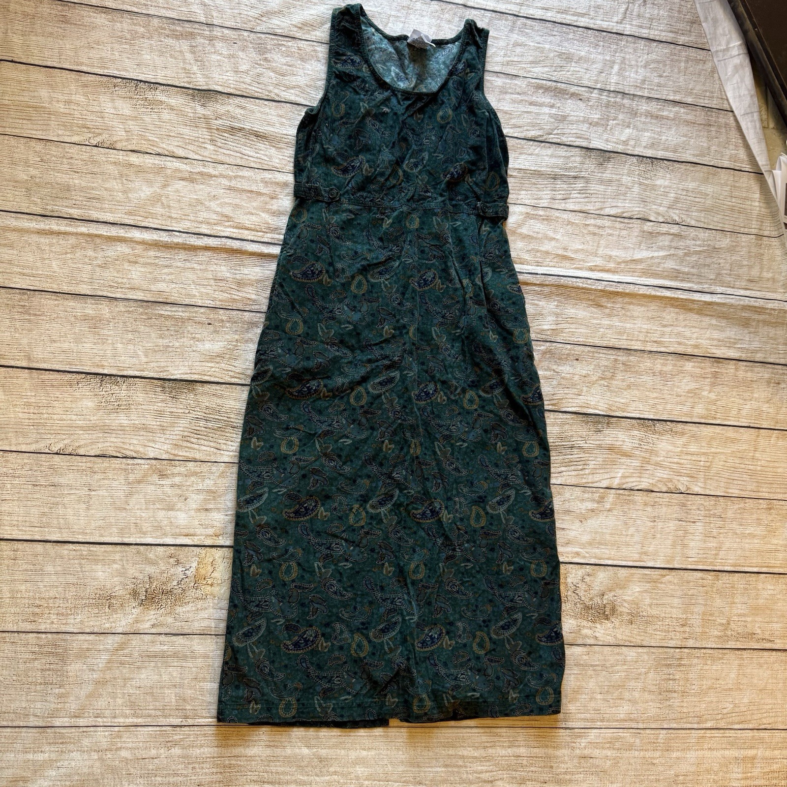 Vintage Bobbie Brooks teal blue paisley print corduroy maxi dress sz M 8/10