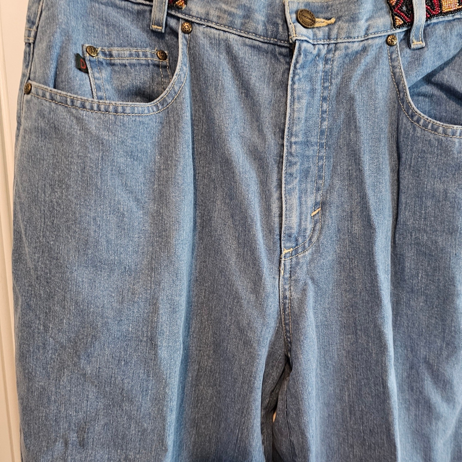 Democracy Vintage Beaded Jeans Women Size 14 Blue Y2K Cottage Boho Western Indie