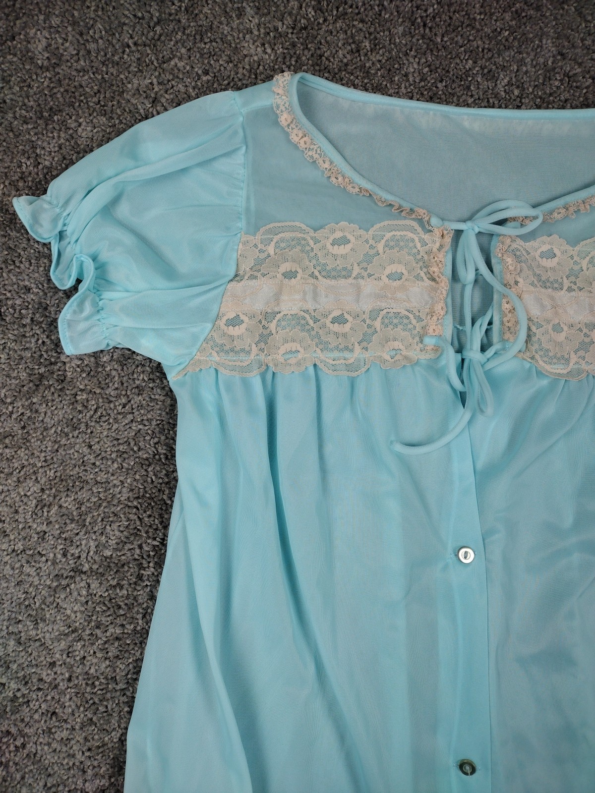 Vtg Chiffon Robe Blue Sheer Fairy Coquette Sz M Baby Doll 100% Nylon W Lace