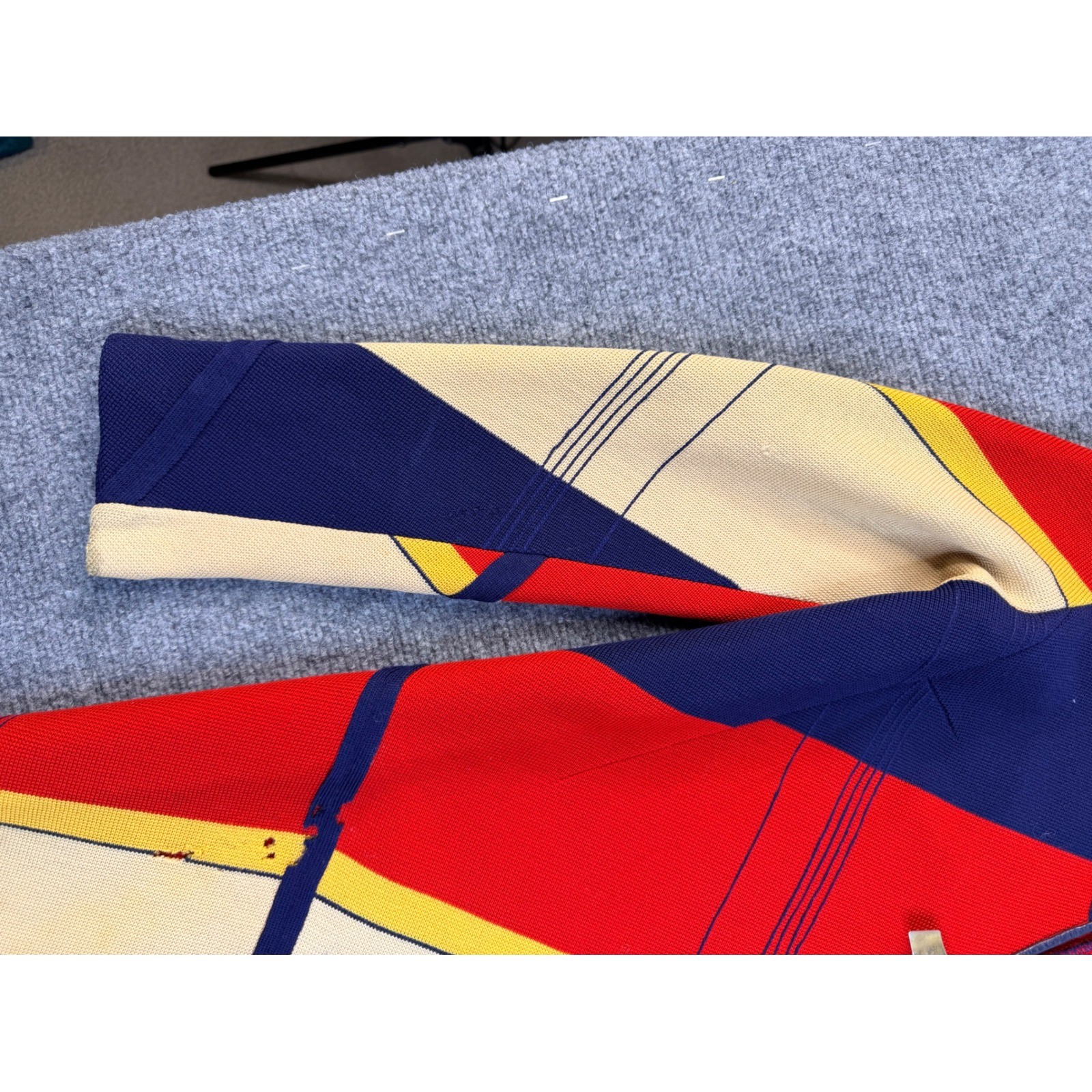 Vintage Geometric Colorblock Knit Cardigan Sweater Jacket Red Blue Yellow Small