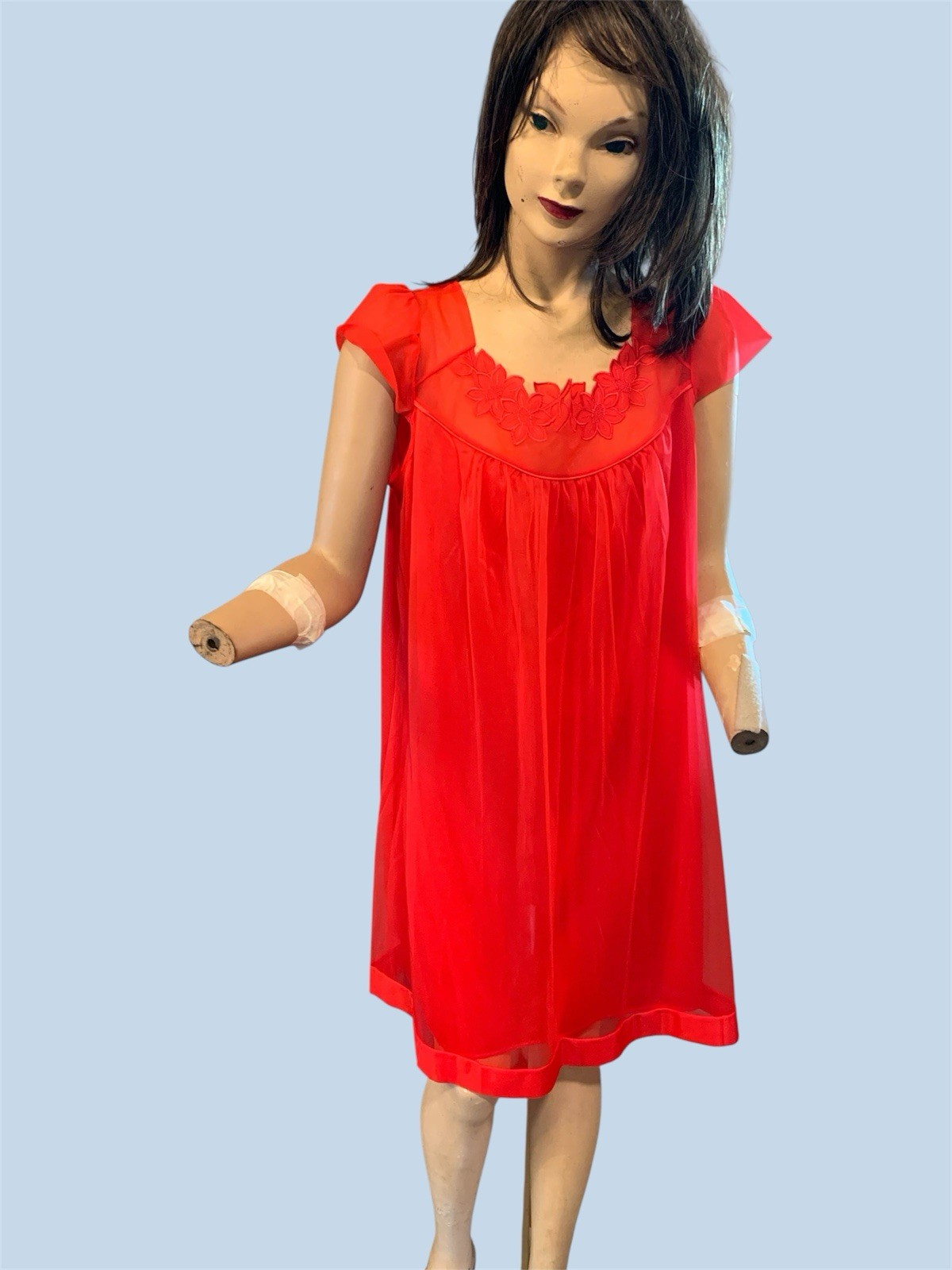 J.C. Penney Vintage Red Medium Nightgown Flutter Sleeves Ooh Lala