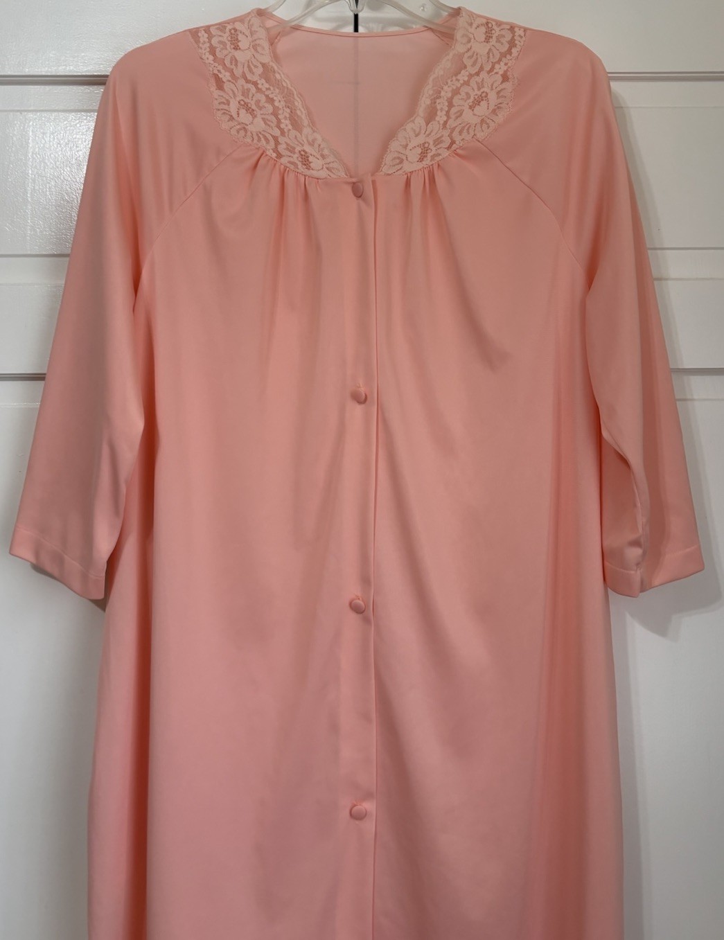 Vintage San Souci Nylon Short Nightgown Robe Day Dress Peach 3/4 Sleeve Large