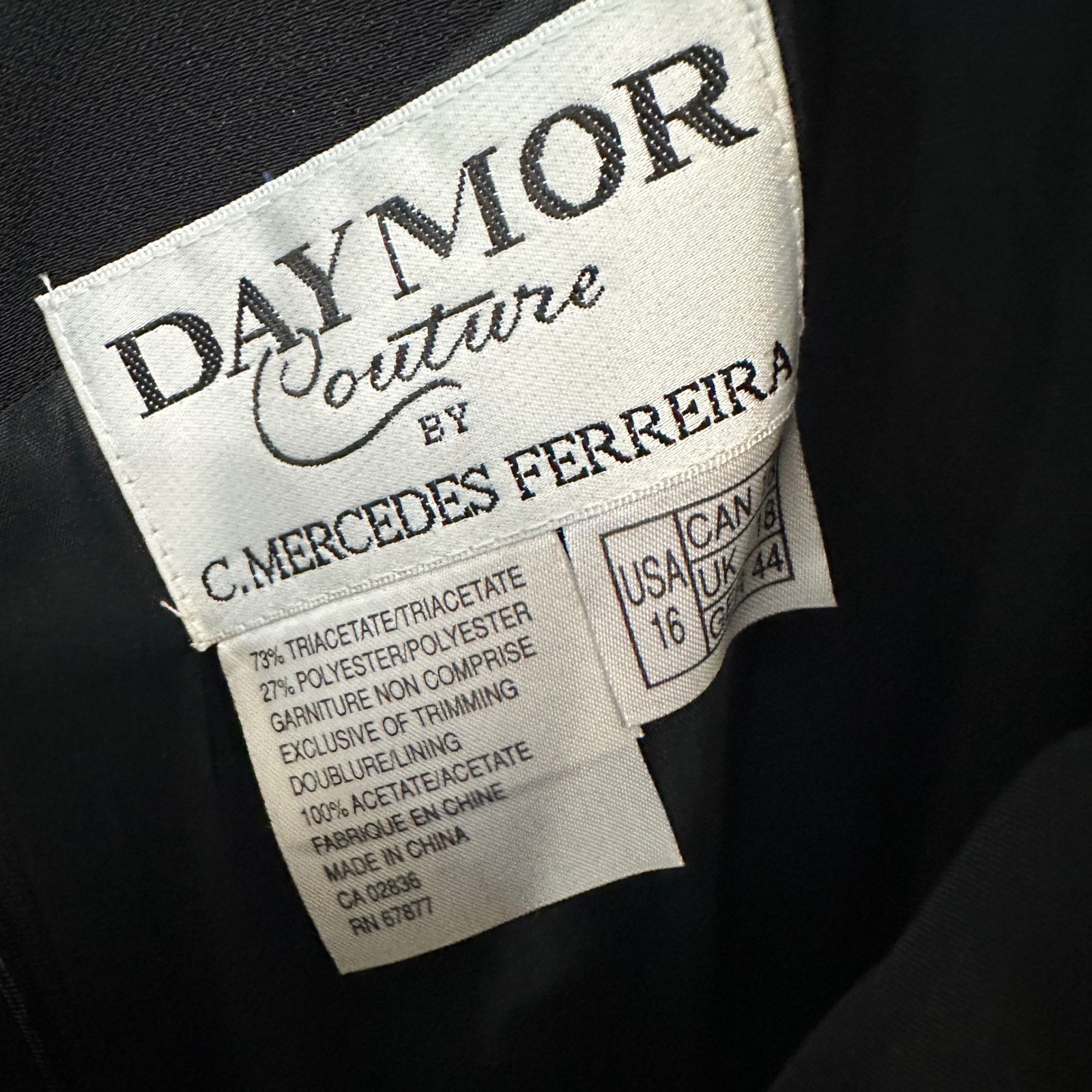 Daymor Couture NWT Black Evening Dress Jacket Set Soutache Embroidered Sz 16